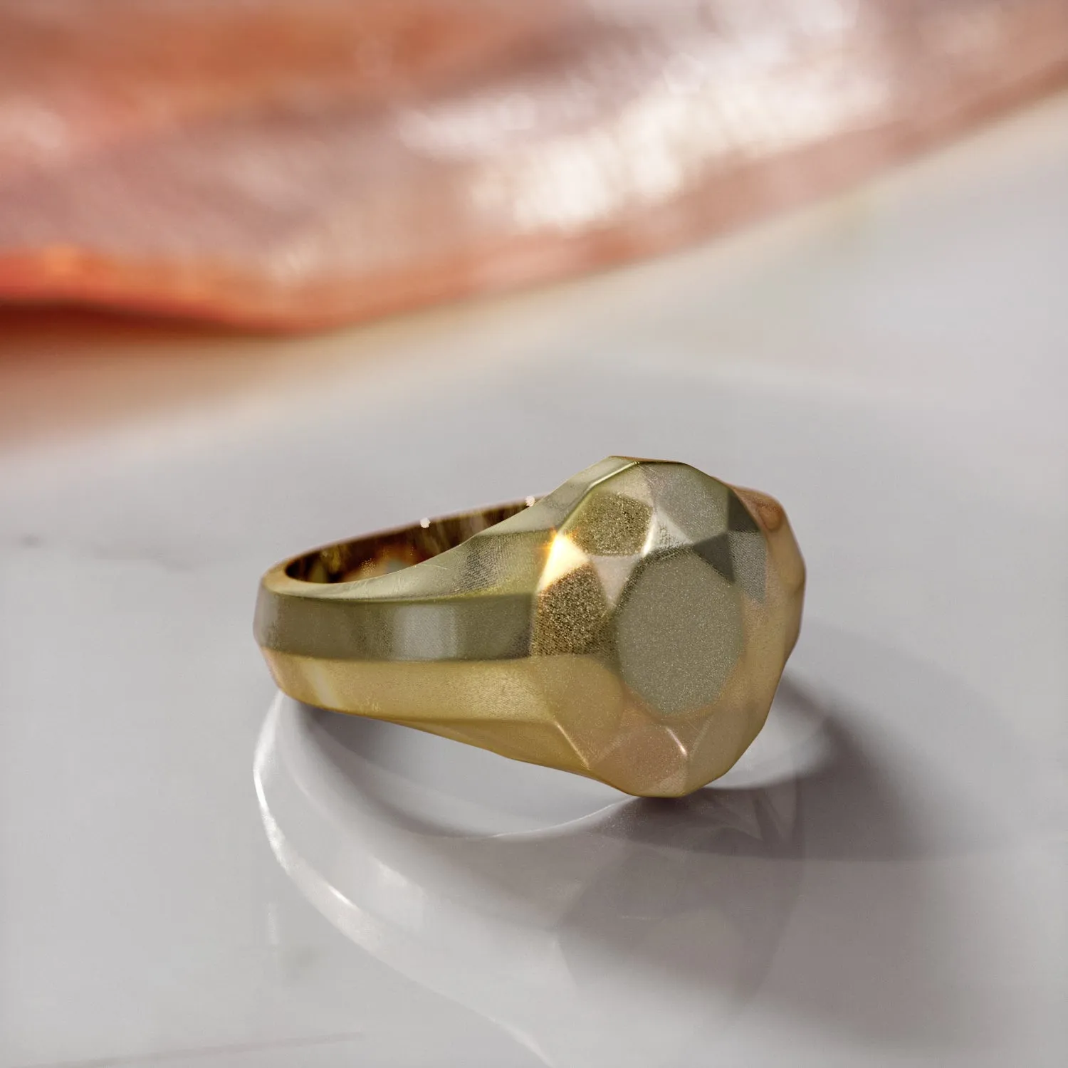 Golden Oval 14K Diamond Shaped Signet Ring For Men