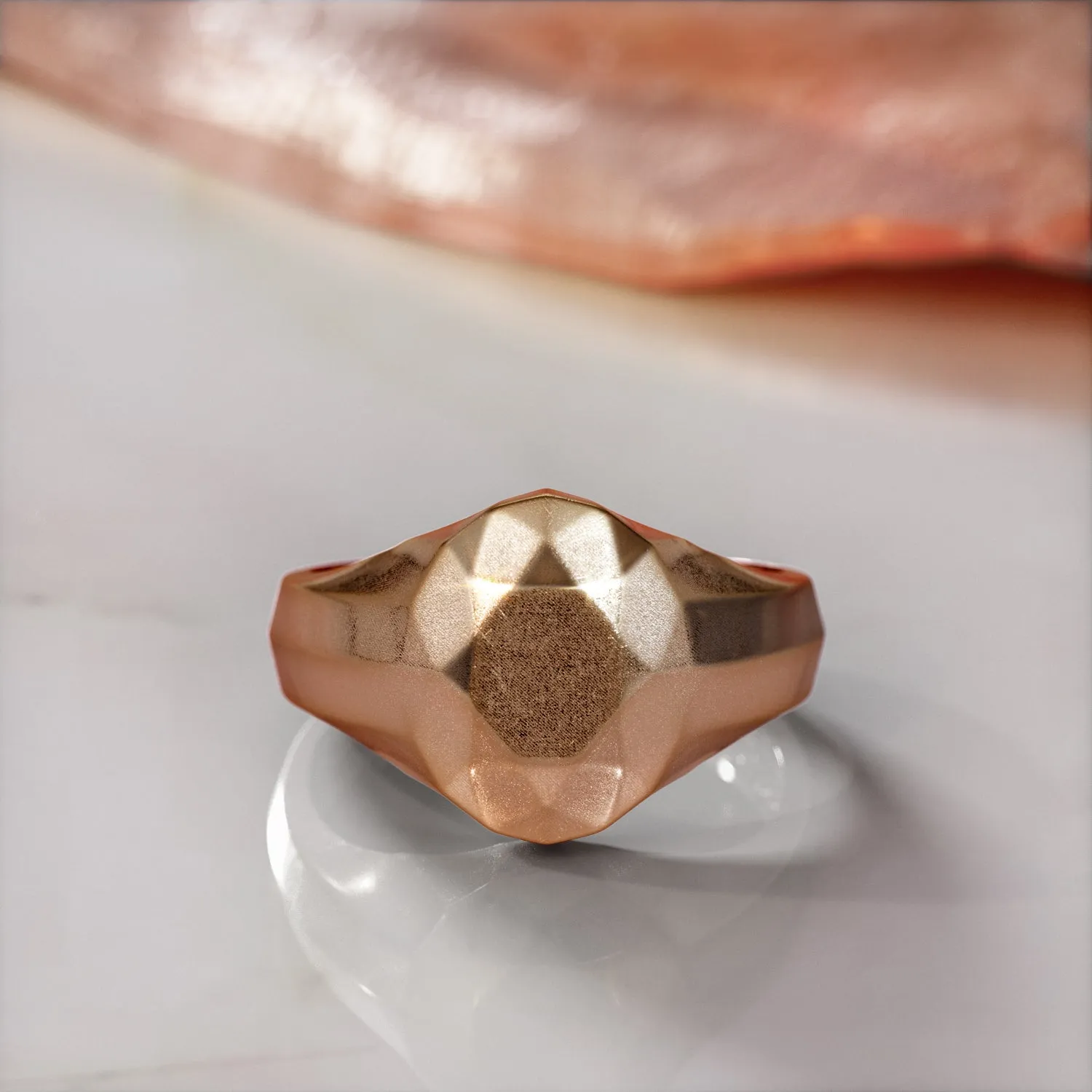 Golden Oval 14K Diamond Shaped Signet Ring For Men