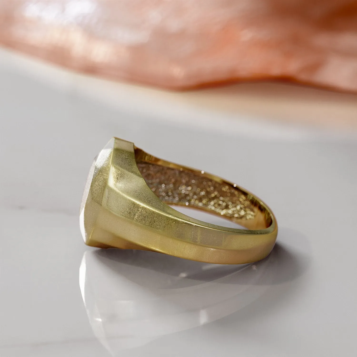 Golden Oval 14K Diamond Shaped Signet Ring For Men