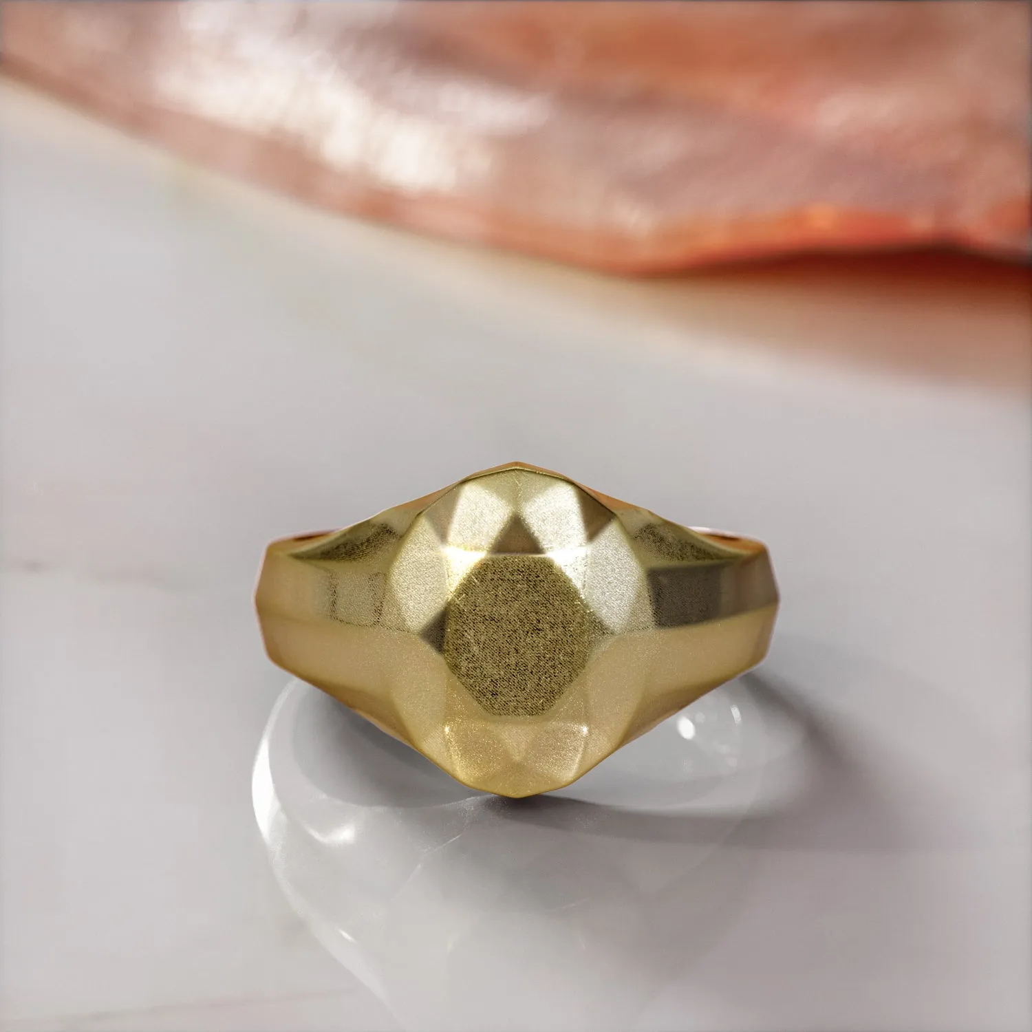 Golden Oval 14K Diamond Shaped Signet Ring For Men