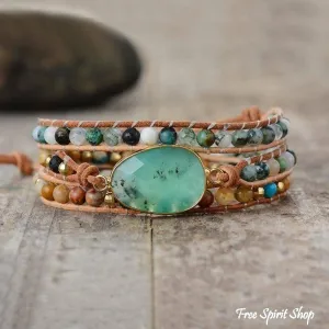 Green Jade & Jasper Wrap Bracelet by Free Spirit