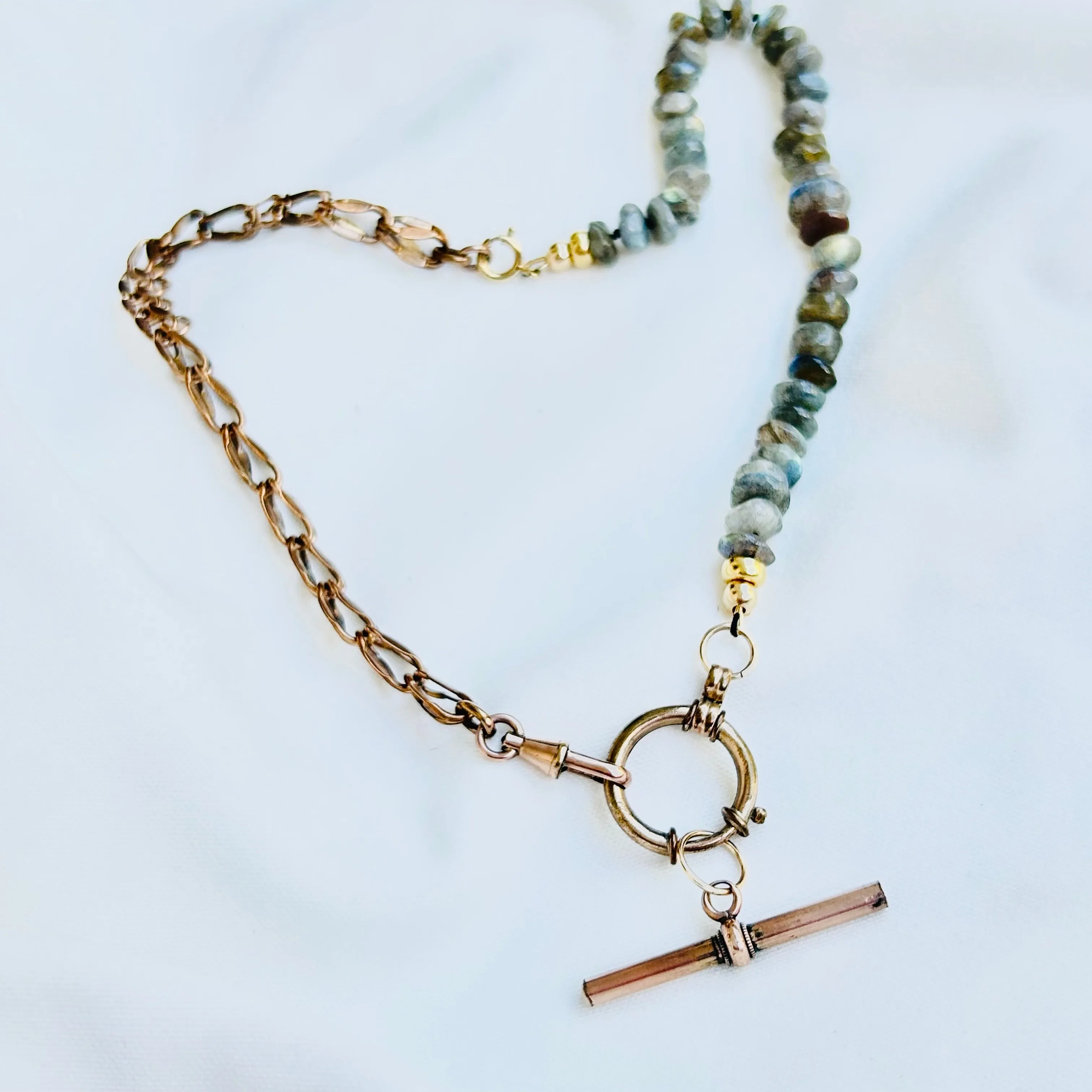 Handmade Labradorite and Rose Gold Rolled Gold Necklace