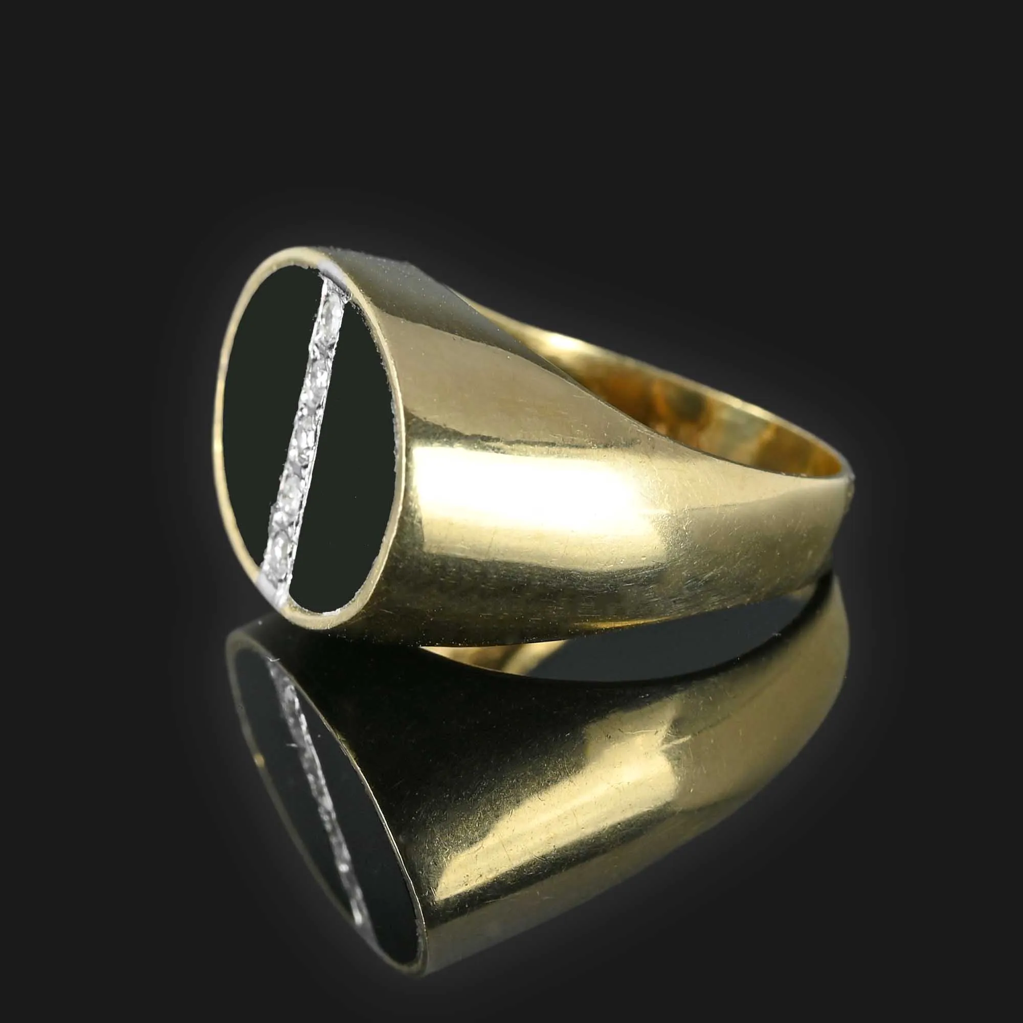 Heavy 14K Gold Oval Onyx Diamond Ring, Signet Style