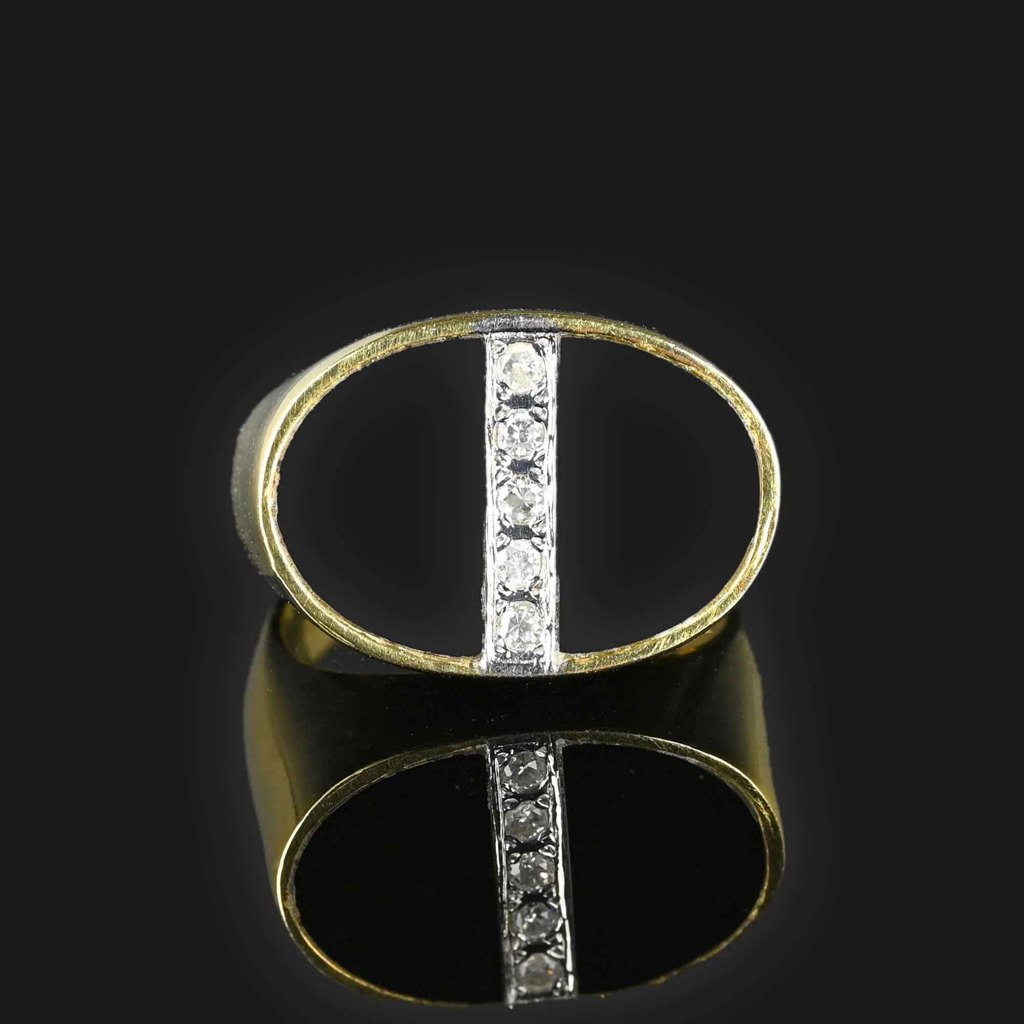 Heavy 14K Gold Oval Onyx Diamond Ring, Signet Style