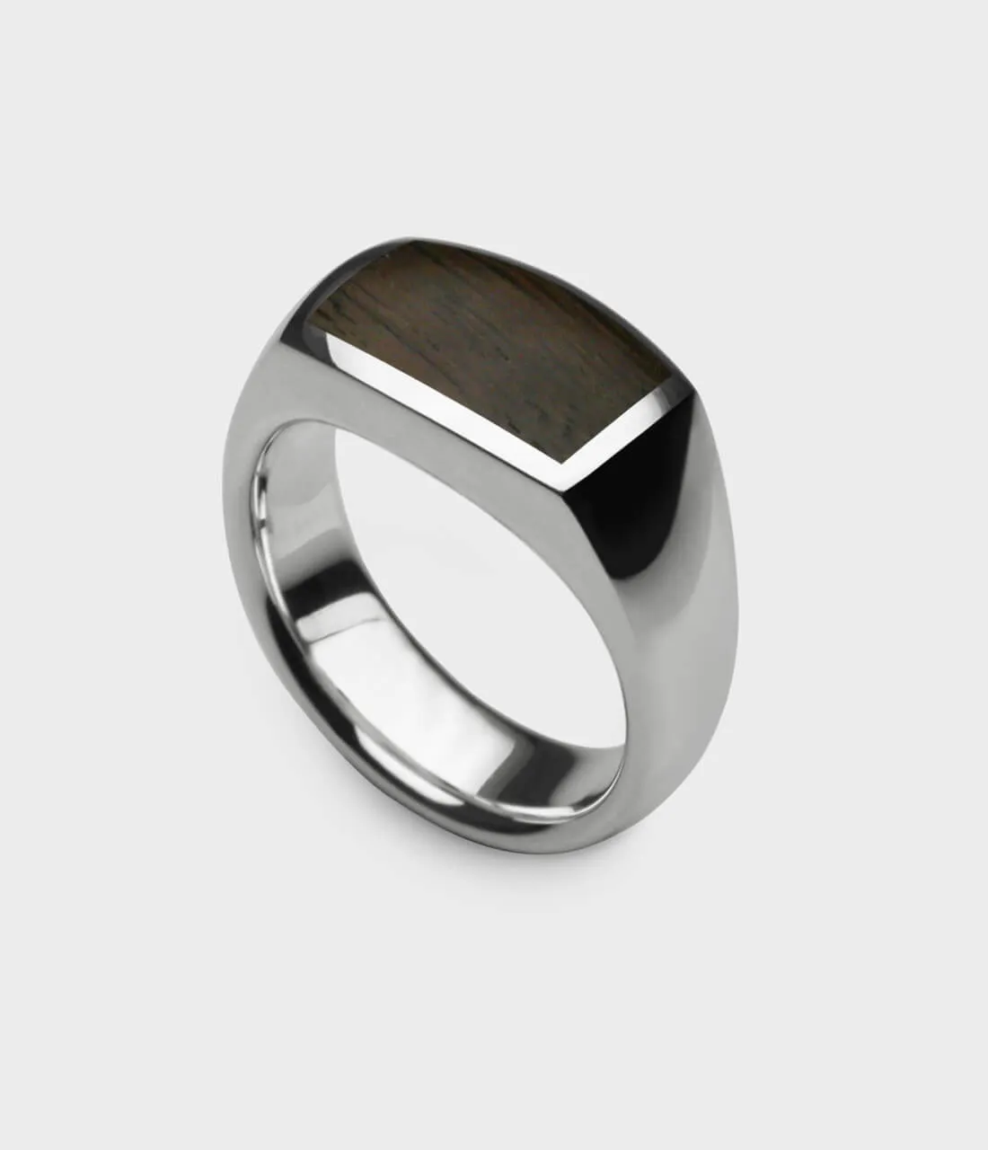 Inlaid London Oak Oxford Ring in Silver, Size R