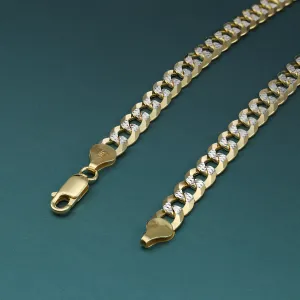 Italian 925 Solid Silver Curb Chain with two-tone Gold Plating, Hand Engraved Diamond-Cuts, Strong Lobster Lock