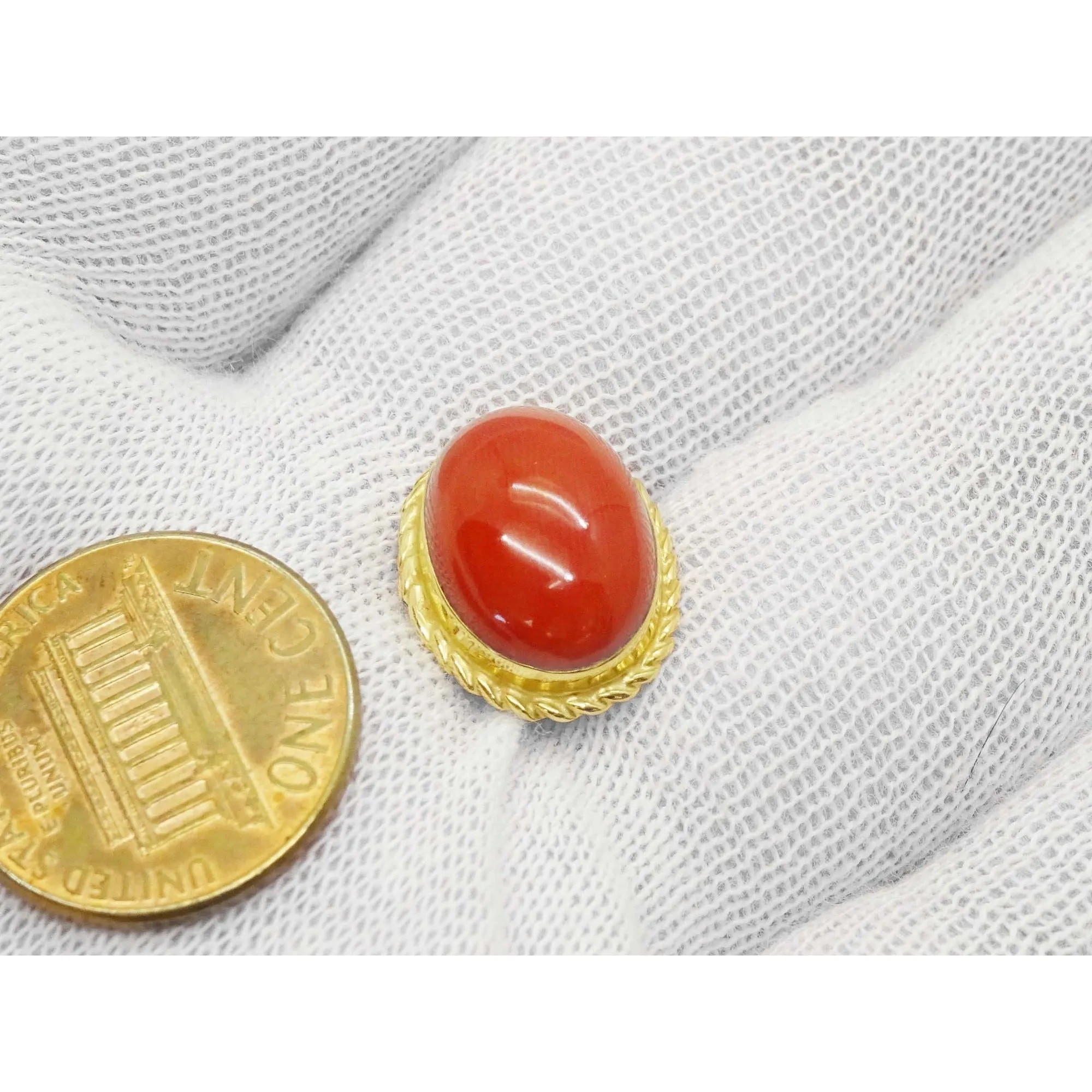 Italian Oxblood Red Natural Coral Oval Cabochon Stud Earrings 18k Gold