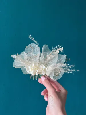 Ivory Dried Flower Hair Comb for Brides, Statement Hair Piece, Unique Design Festival Head Piece, Boho Wedding Floral Hair Accessories