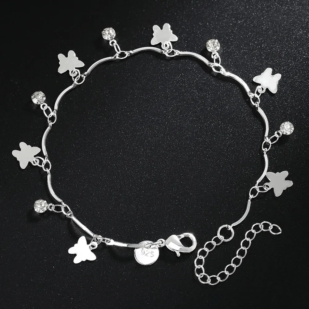 JC - Silver Star Charm Bracelet: 925 sterling, perfect for women’s weddings and holiday gifts