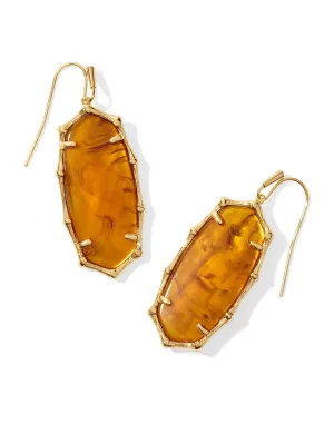 Kendra Scott Elle Bamboo Drop Earrings - Gold Marbled Amber Illusion