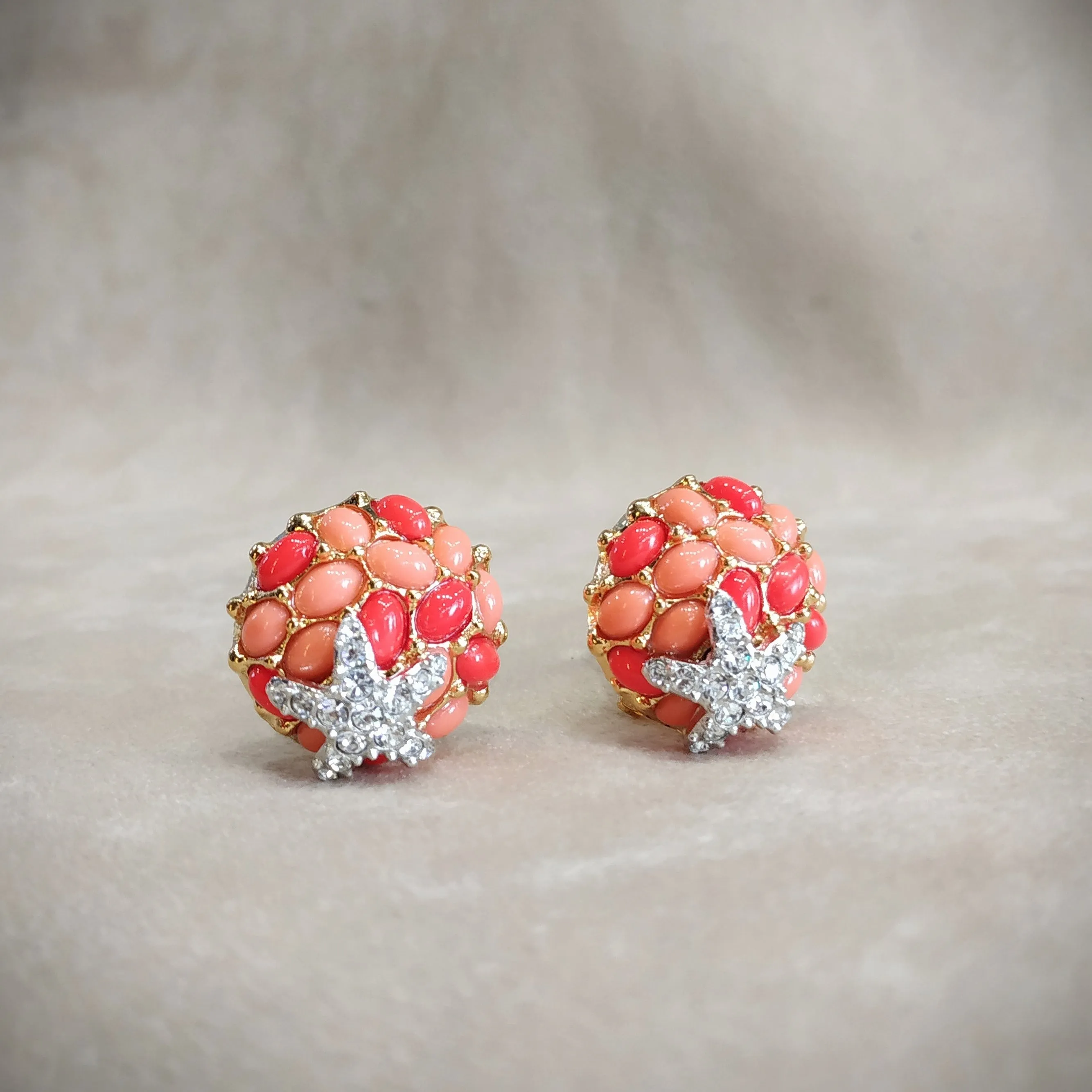 Kenneth Jay Lane Coral Starfish Clip on Earrings