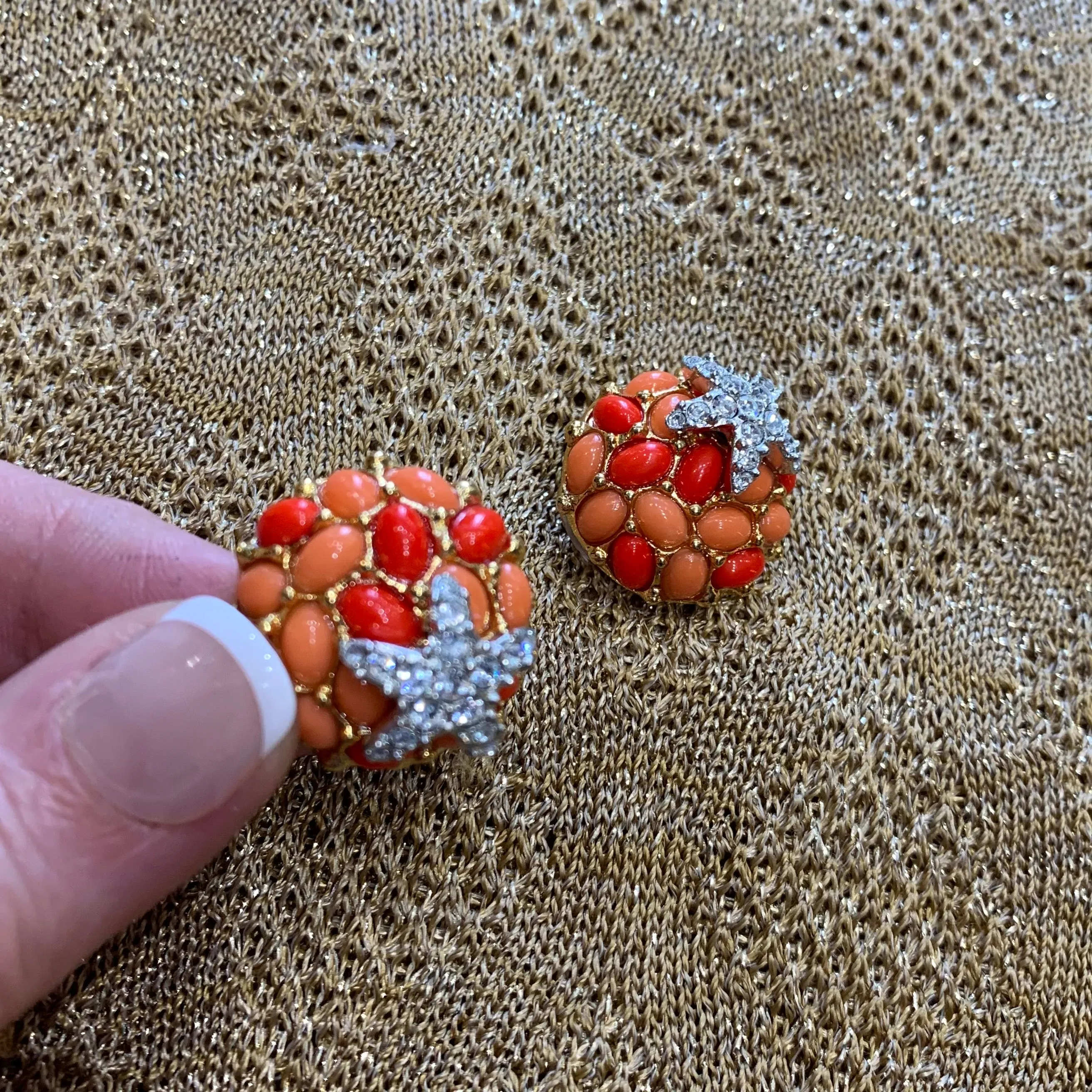 Kenneth Jay Lane Coral Starfish Clip on Earrings