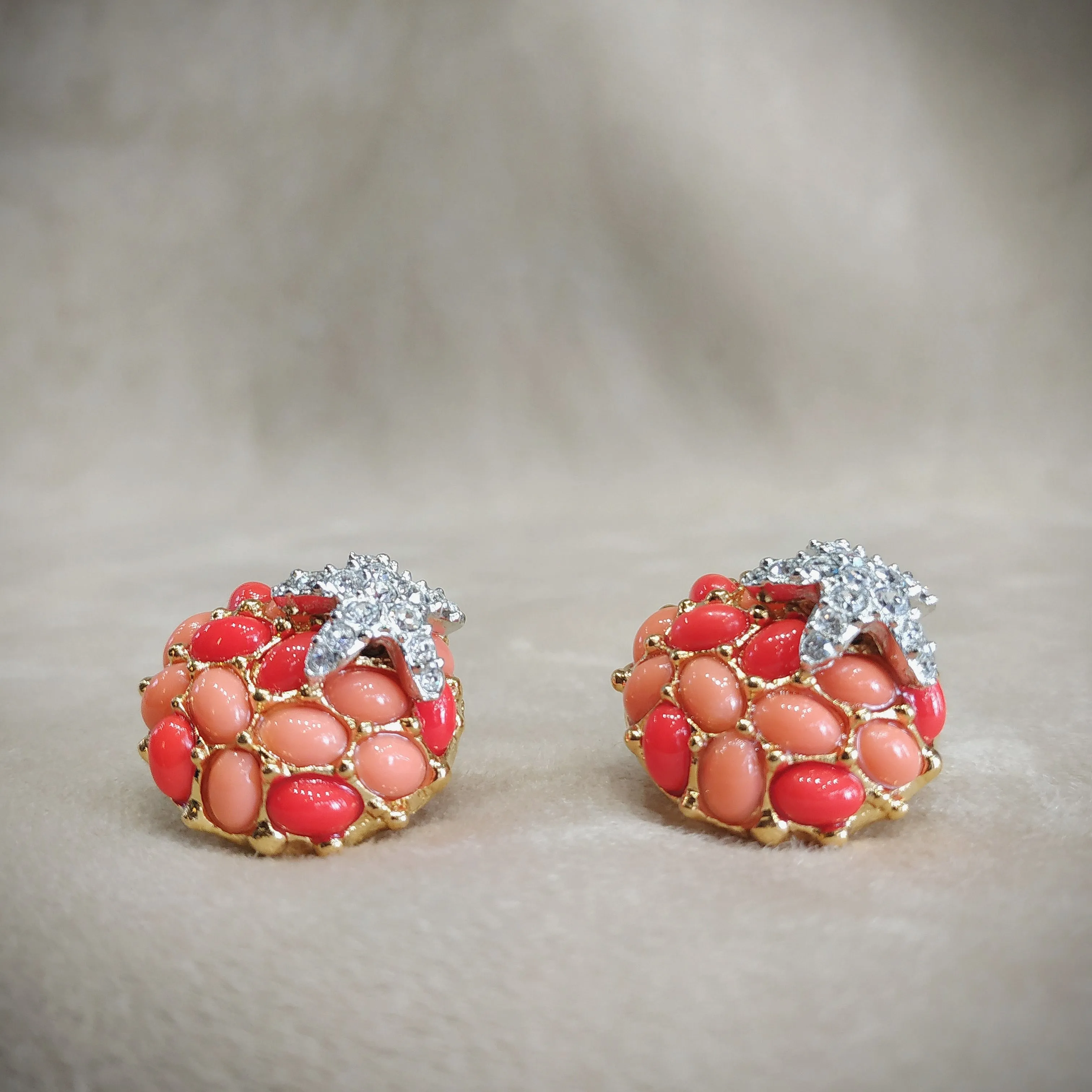 Kenneth Jay Lane Coral Starfish Clip on Earrings