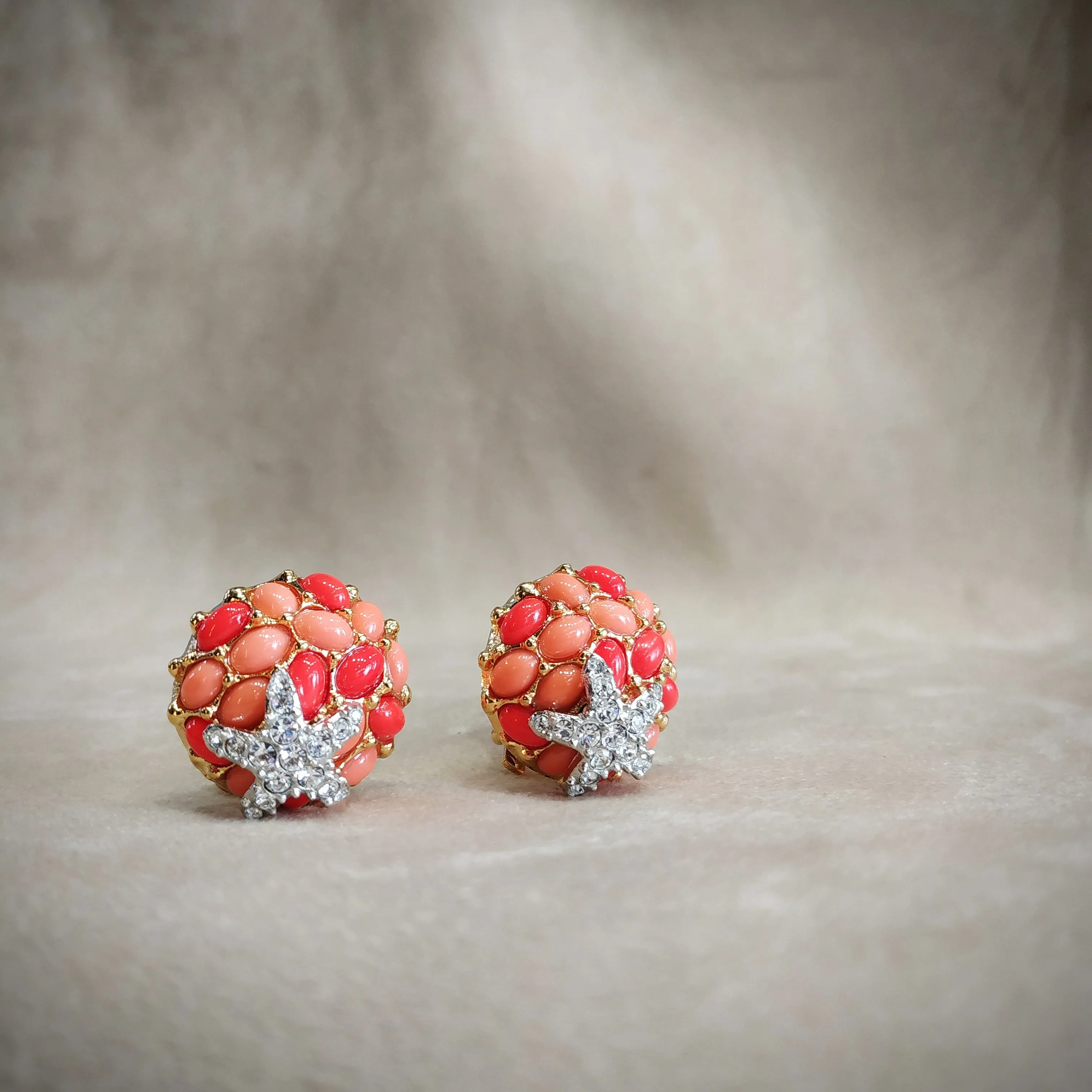 Kenneth Jay Lane Coral Starfish Clip on Earrings