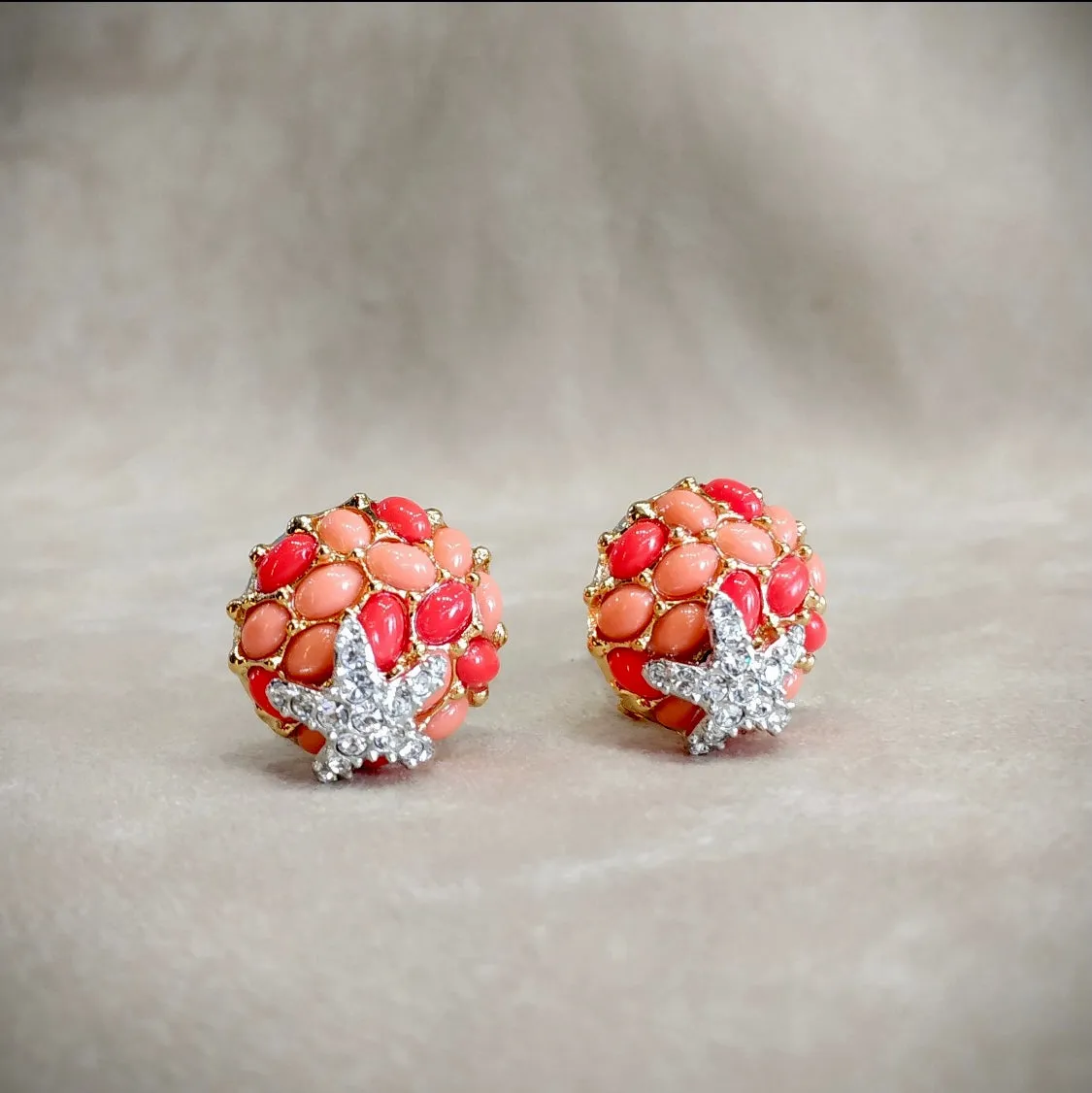 Kenneth Jay Lane Coral Starfish Clip on Earrings