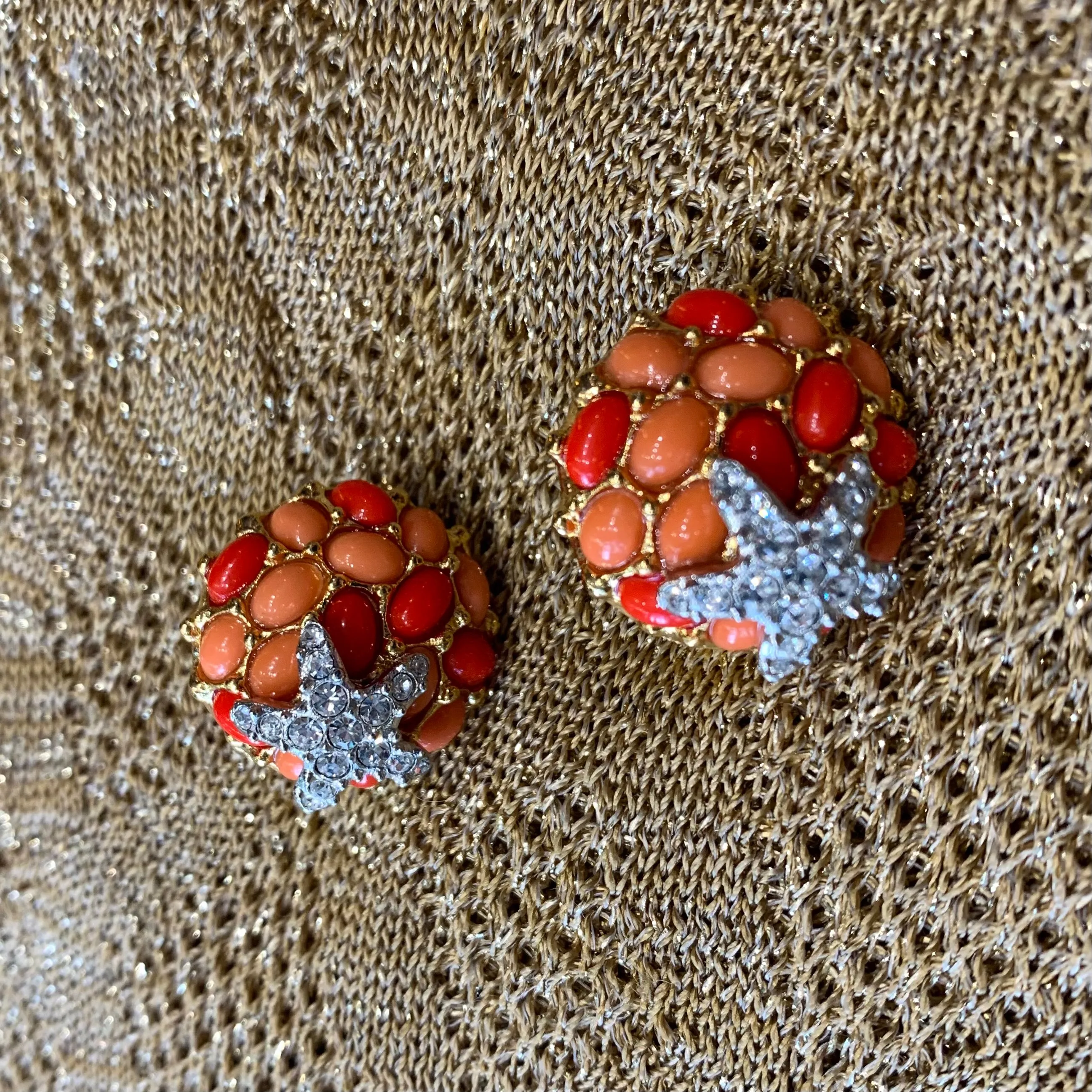 Kenneth Jay Lane Coral Starfish Clip on Earrings