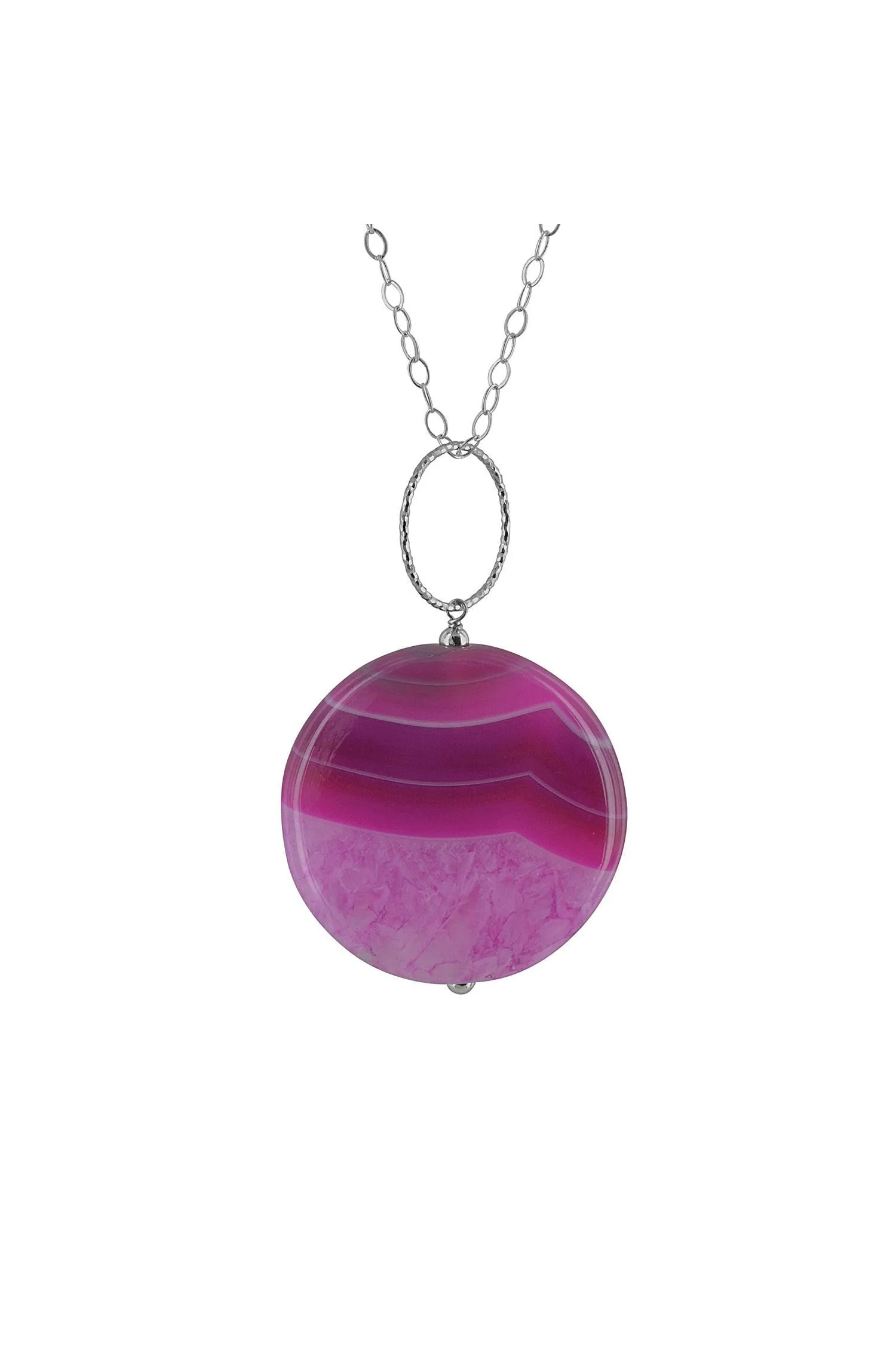 Large Round Pink Agate Gemstone Necklace