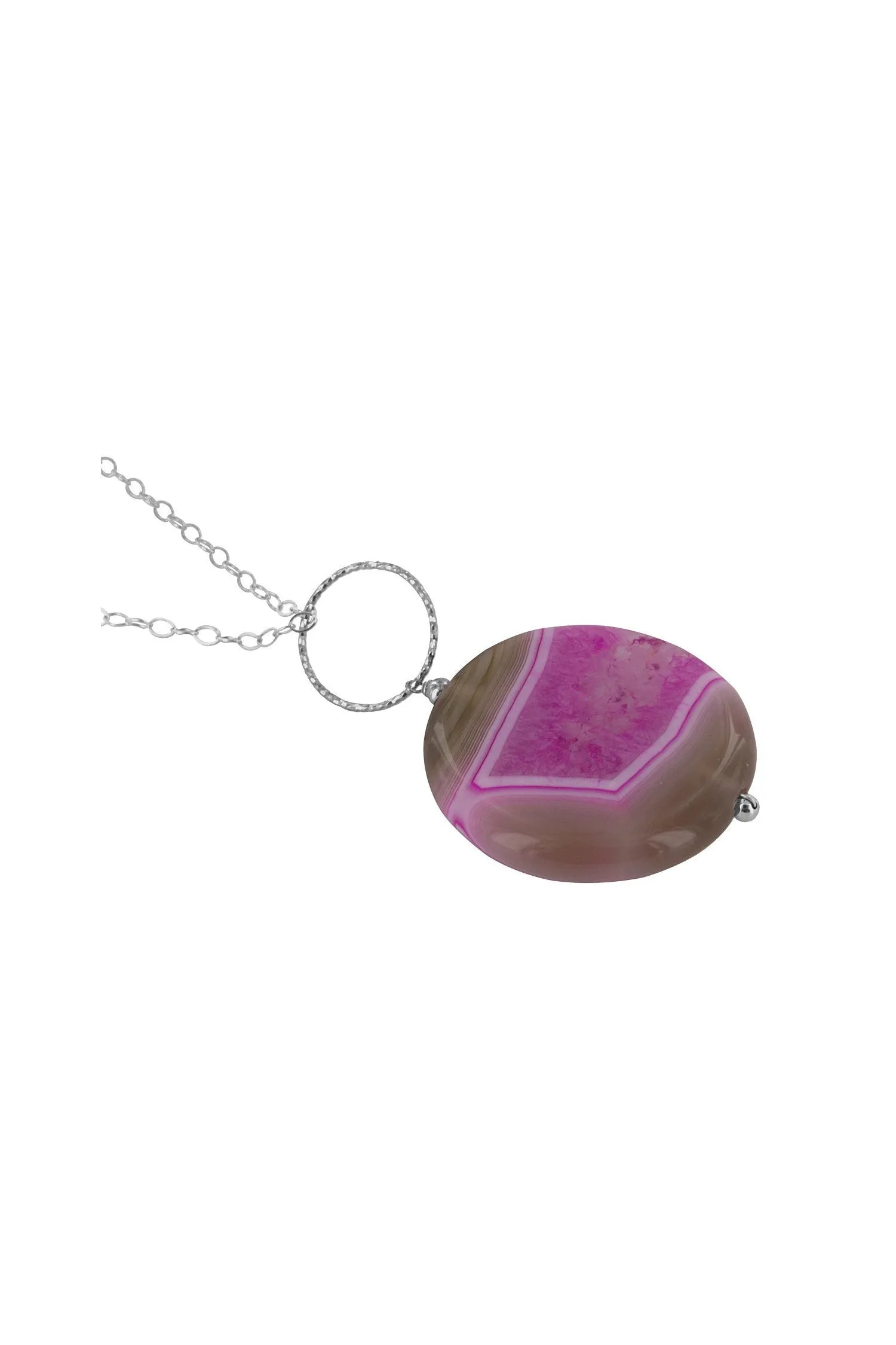 Large Round Pink Agate Gemstone Necklace