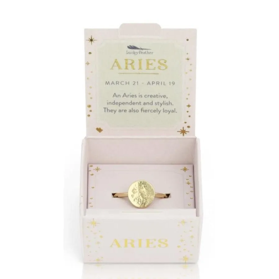 Lucky Feather Zodiac Signet Ring - Aries