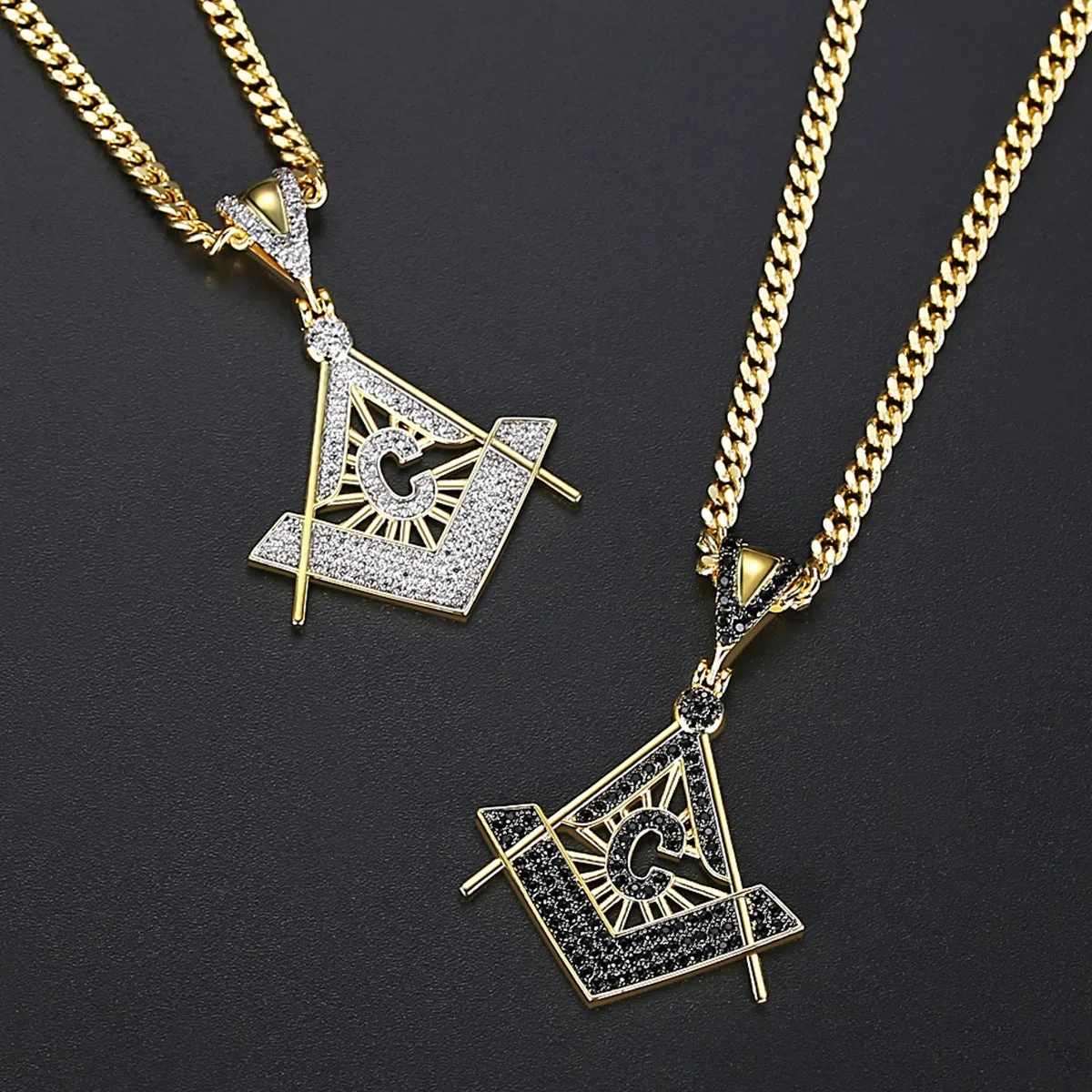 Master Mason Blue Lodge Necklace - Gold & Black Copper Zircon