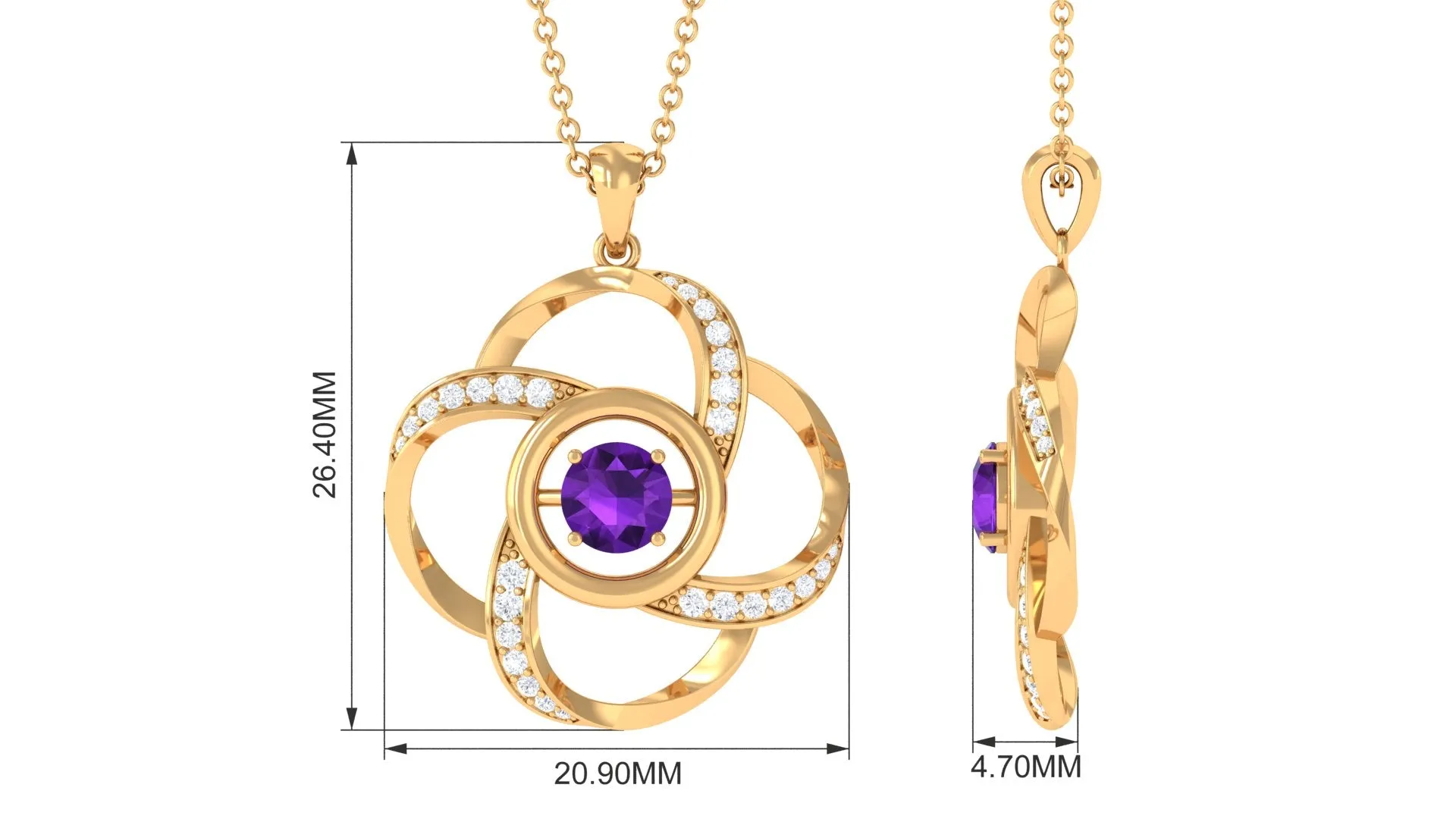 Modern Flower Pendant with Round Amethyst and Diamond