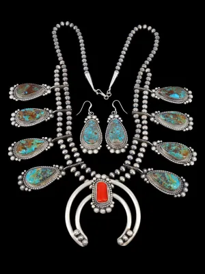 Native American Jewelry Turquoise and Coral Necklace Set