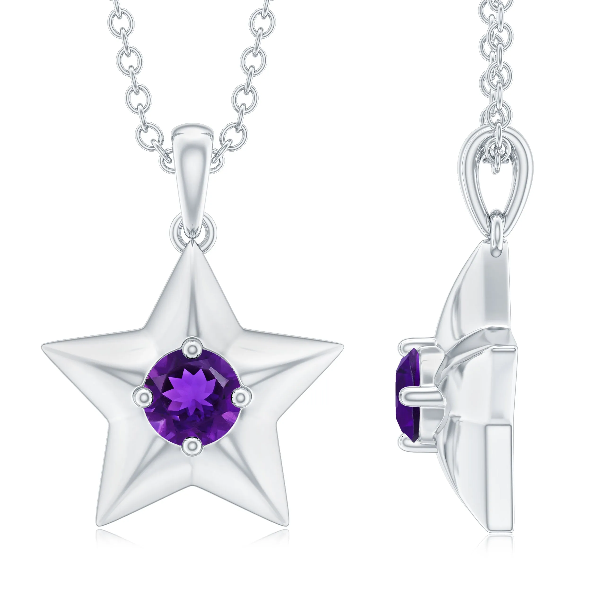 Natural Amethyst Star Pendant Necklace