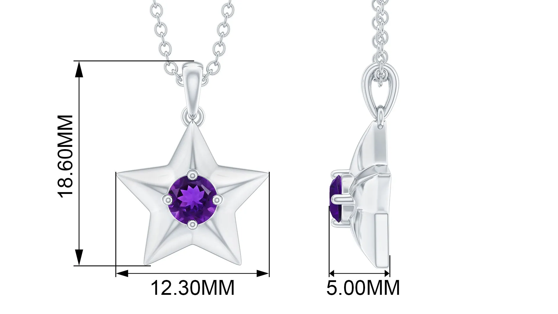 Natural Amethyst Star Pendant Necklace