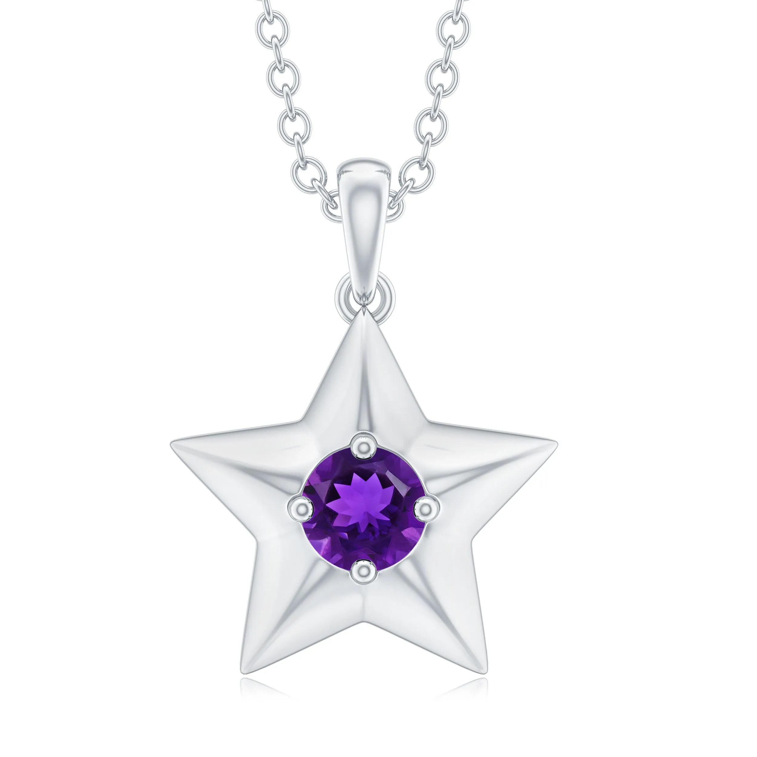 Natural Amethyst Star Pendant Necklace