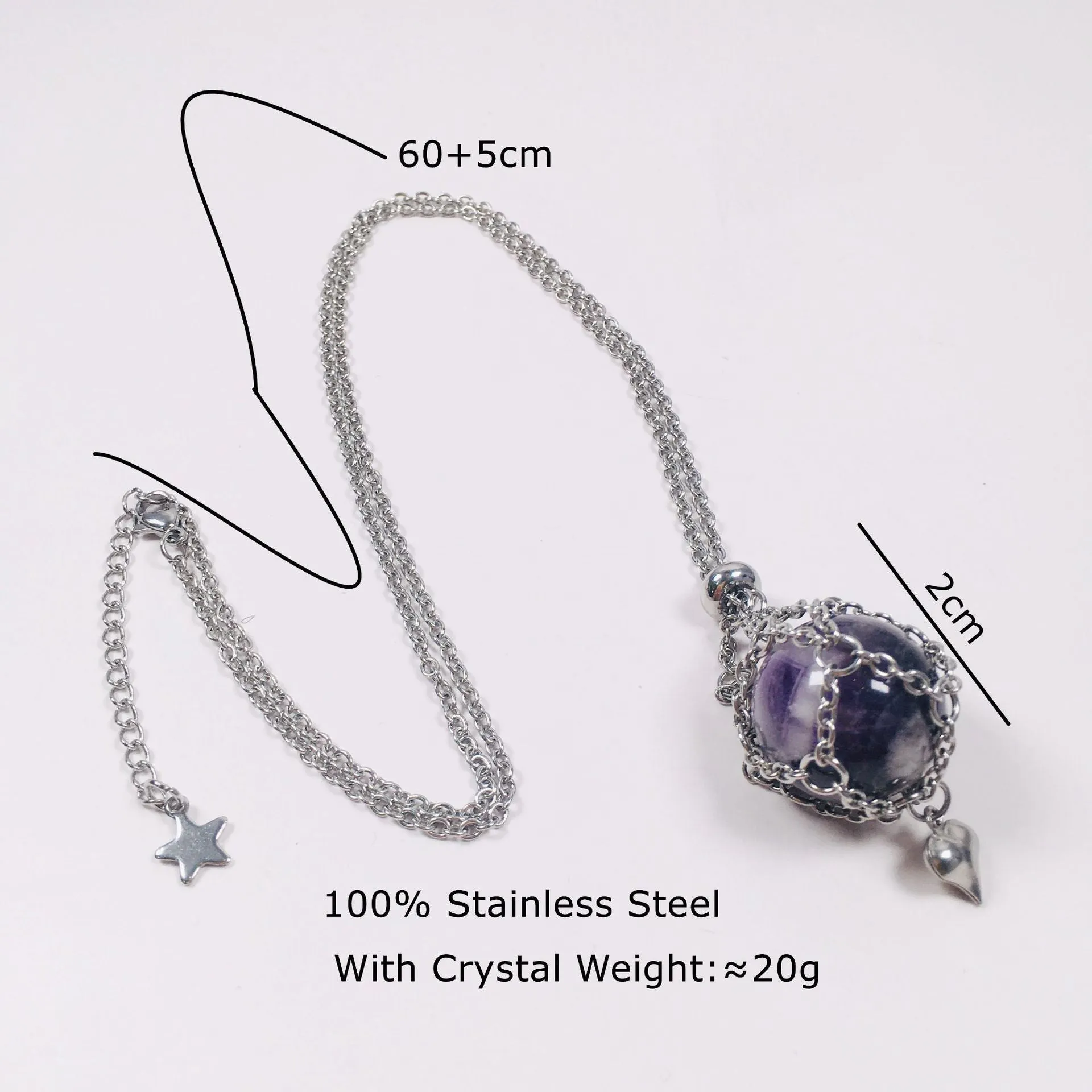 Natural Amethyst White Crystal Ball Pendant Necklace