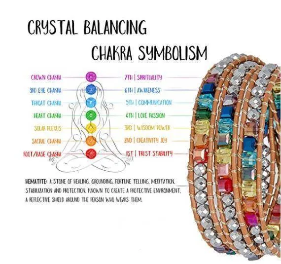 Natural Stone Handmade Chakra Leather Wrap Crystal Bracelet