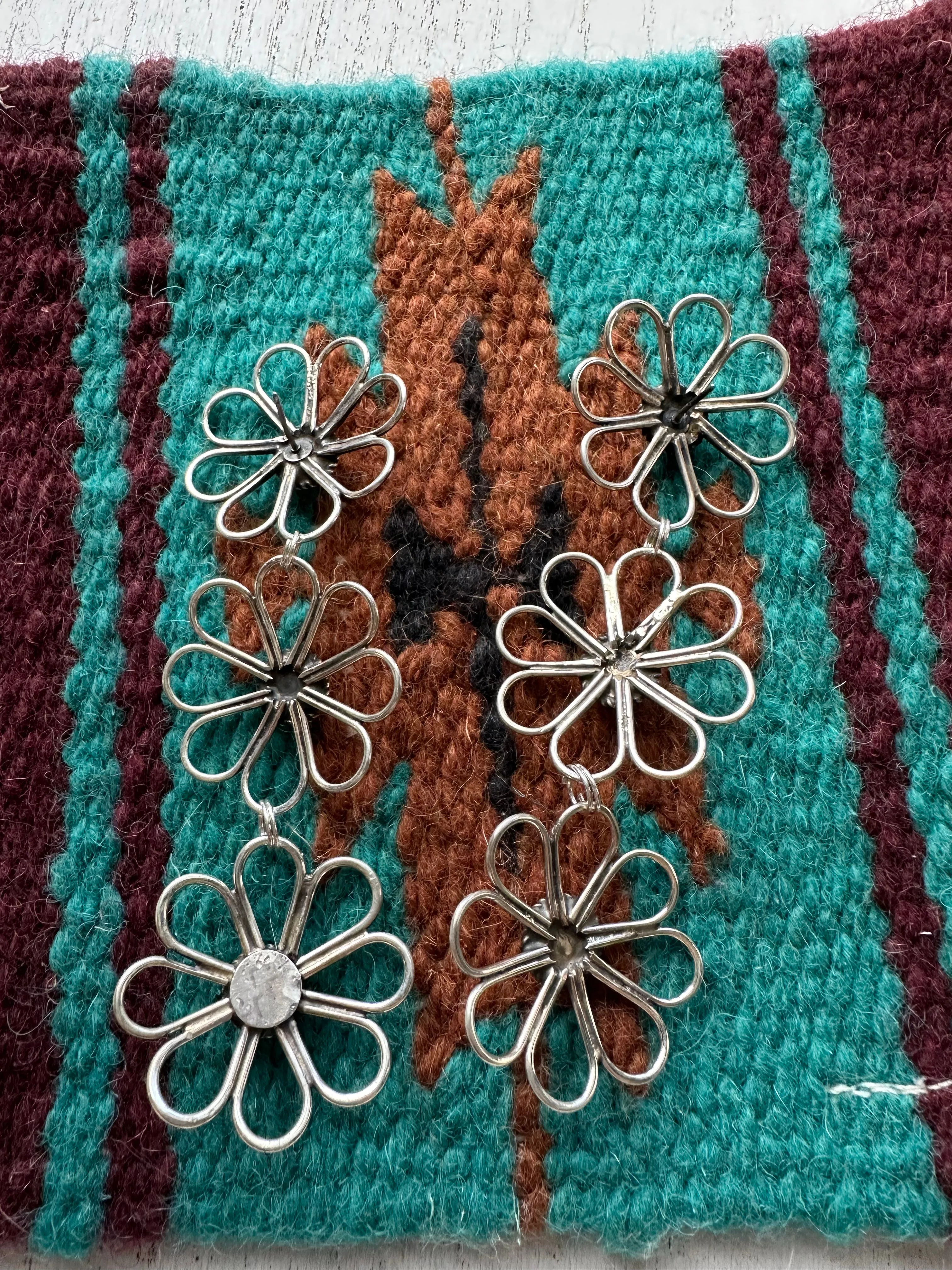 Navajo Sterling Silver & Turquoise Flower Necklace Earring Set