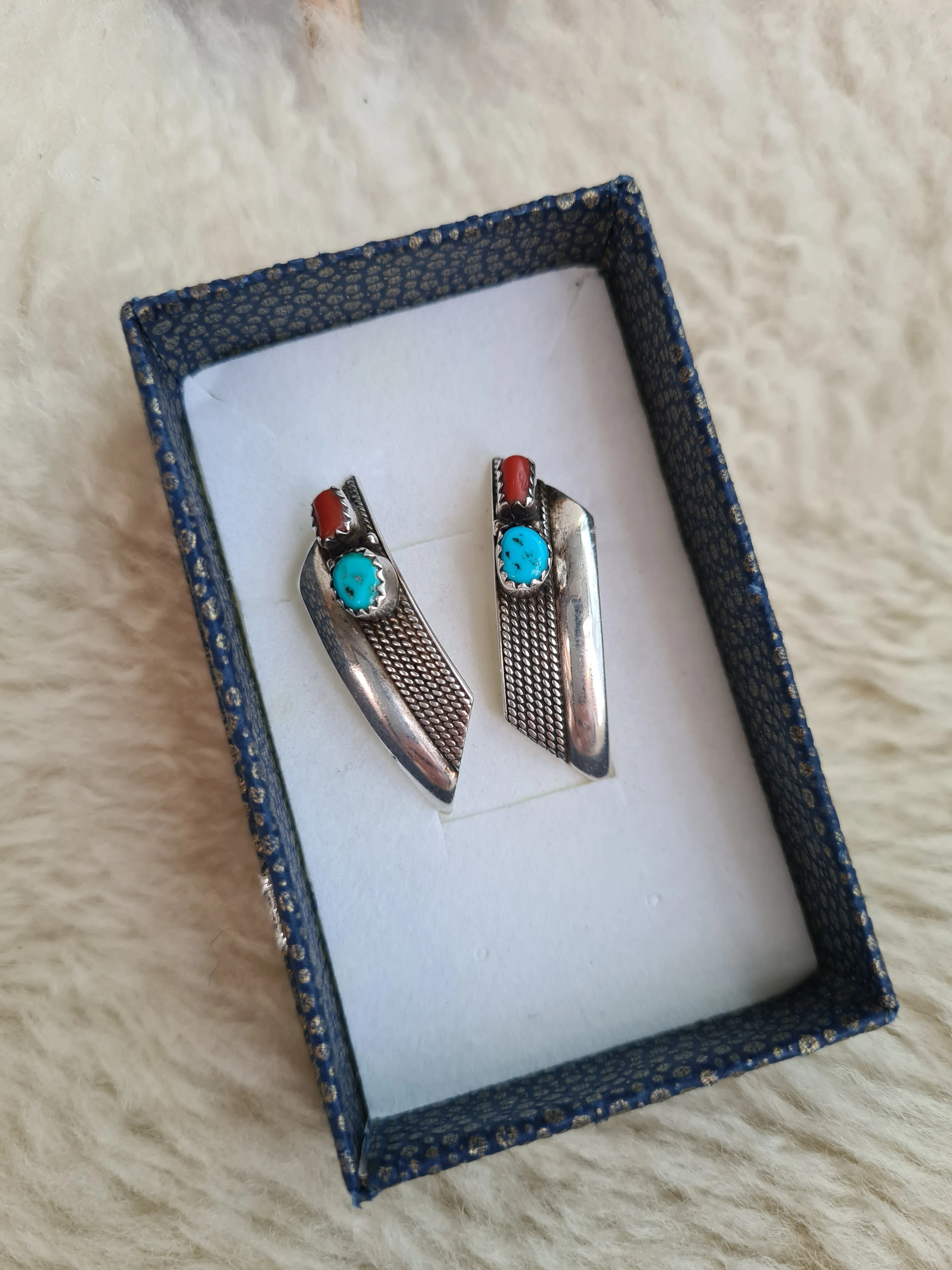 Navajo Sterling Silver Turquoise & Coral earrings