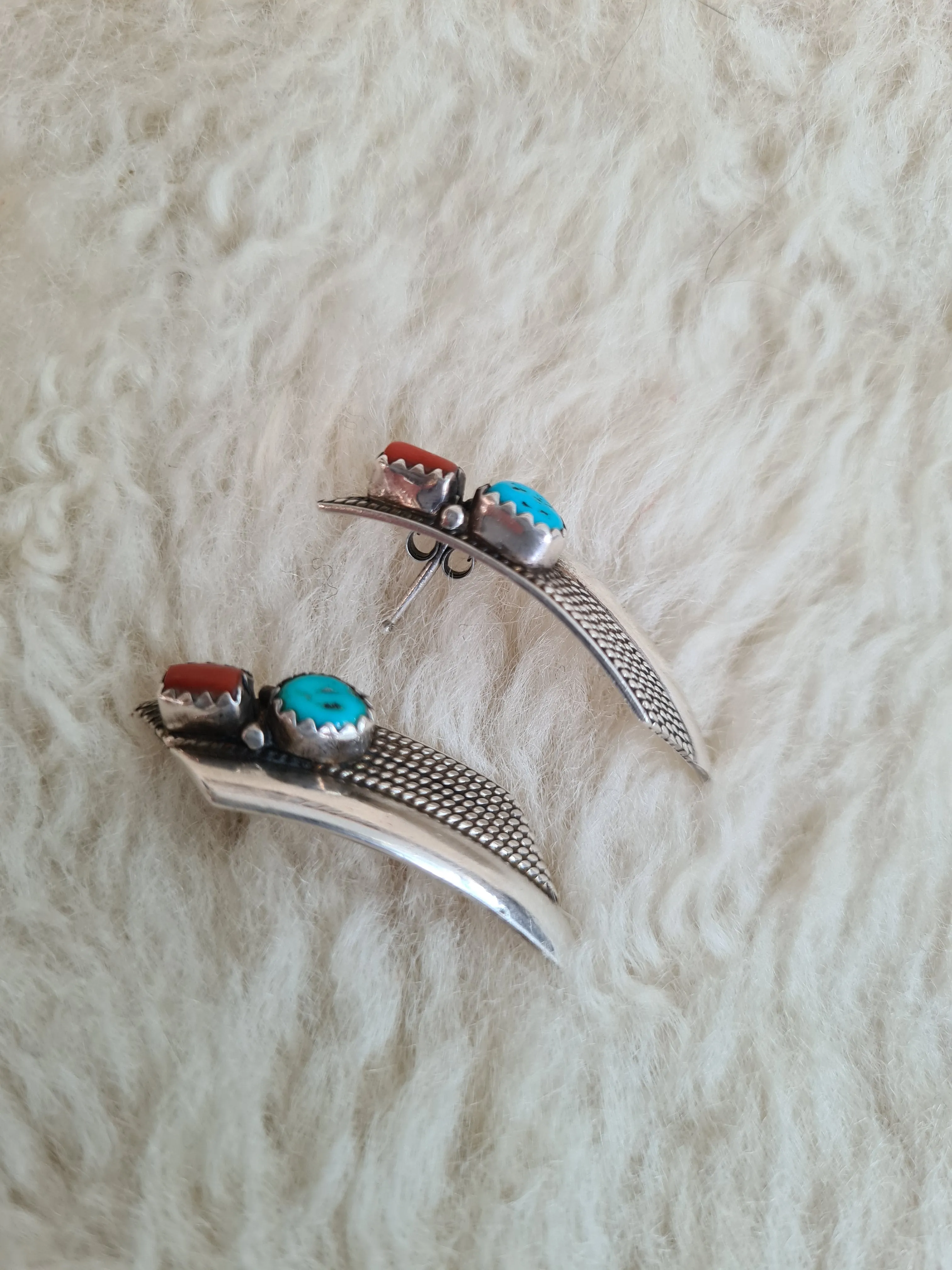 Navajo Sterling Silver Turquoise & Coral earrings