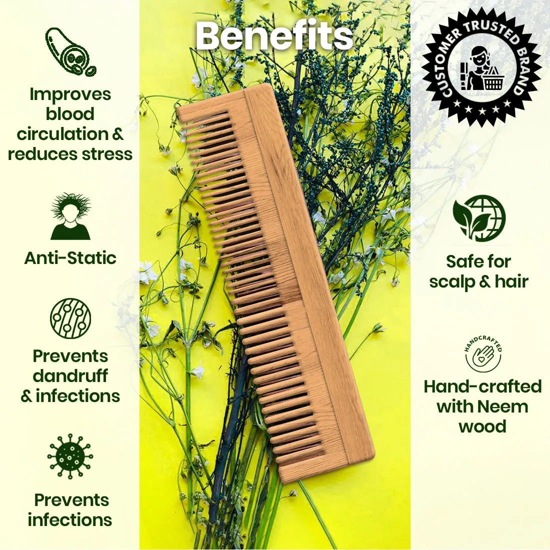 Neem Wood Comb (Anti-Dandruff & Anti-Hair Fall Comb).