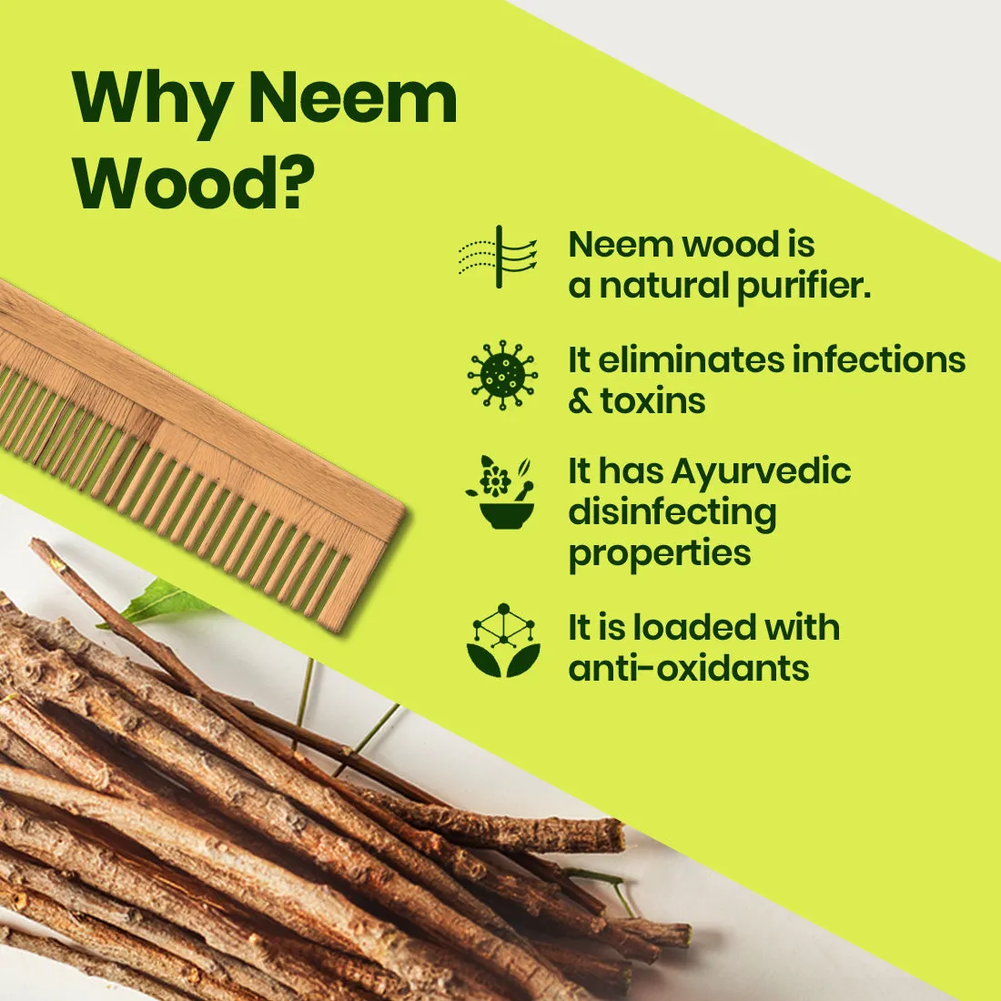 Neem Wood Comb (Anti-Dandruff & Anti-Hair Fall Comb).