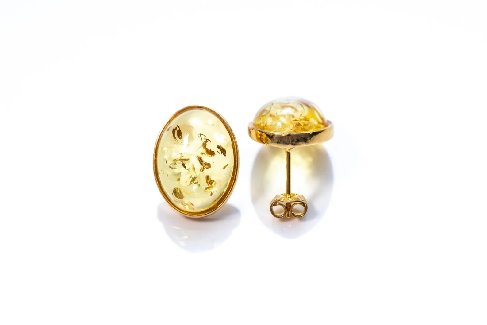 Oval Citrus Amber and Gold Stud Earrings