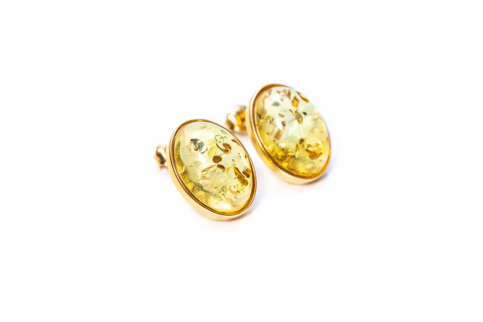 Oval Citrus Amber and Gold Stud Earrings