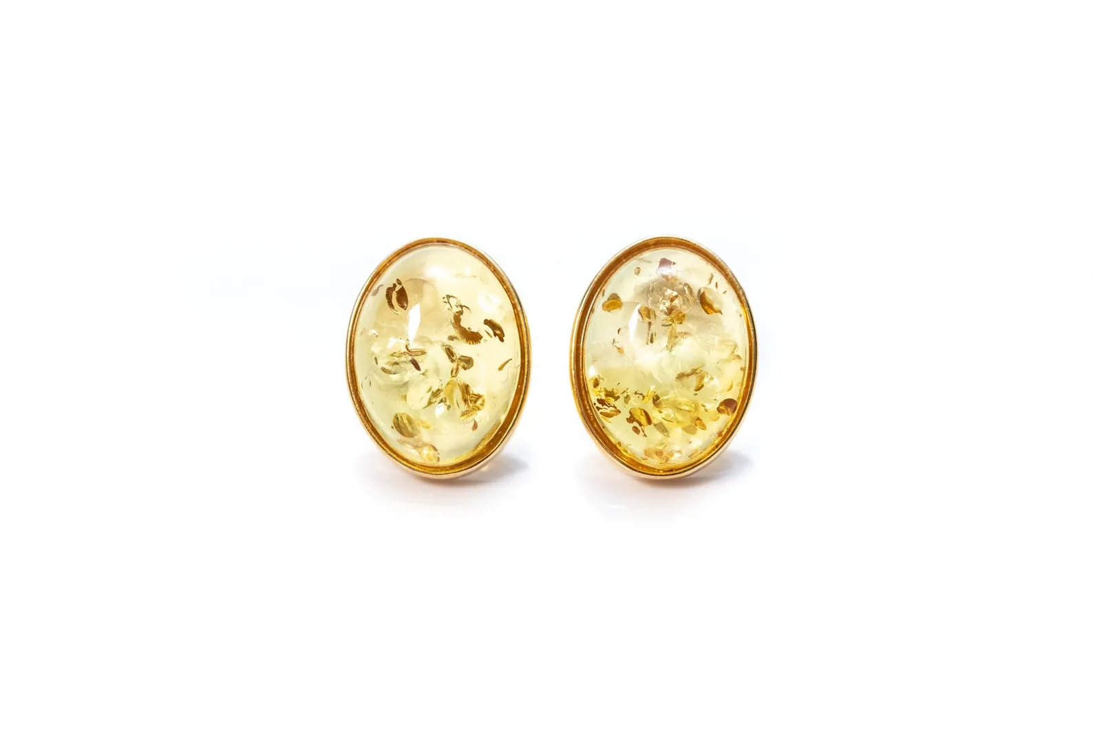 Oval Citrus Amber and Gold Stud Earrings