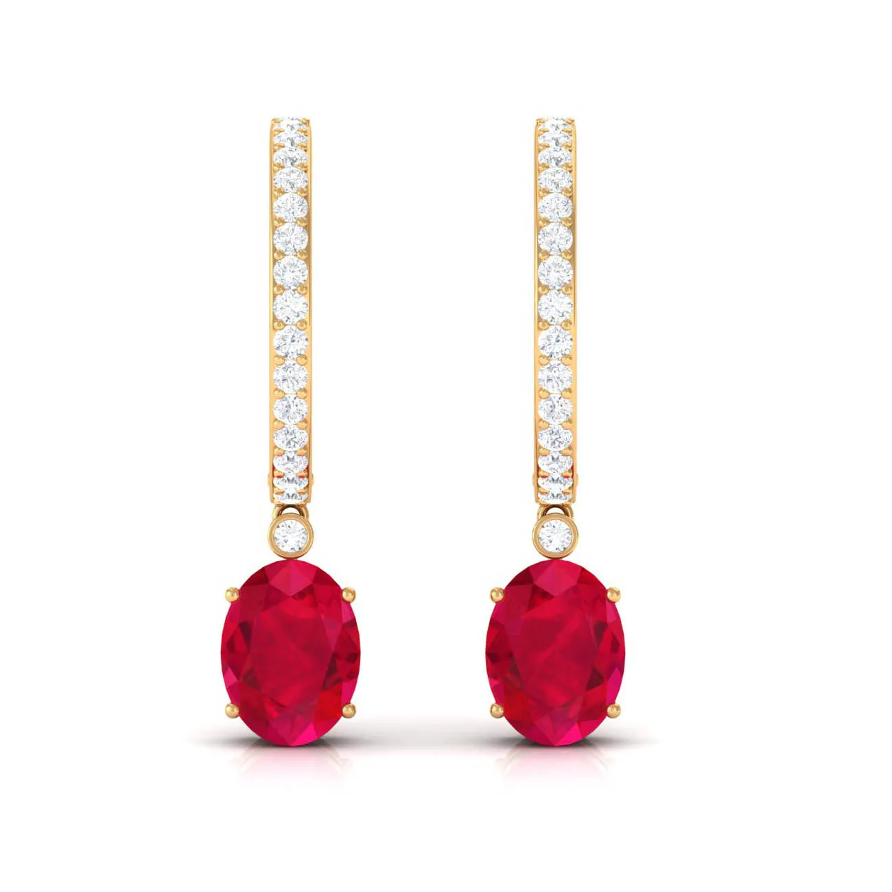 Oval Created Ruby Hinged Hoop Drop Earrings with Diamond