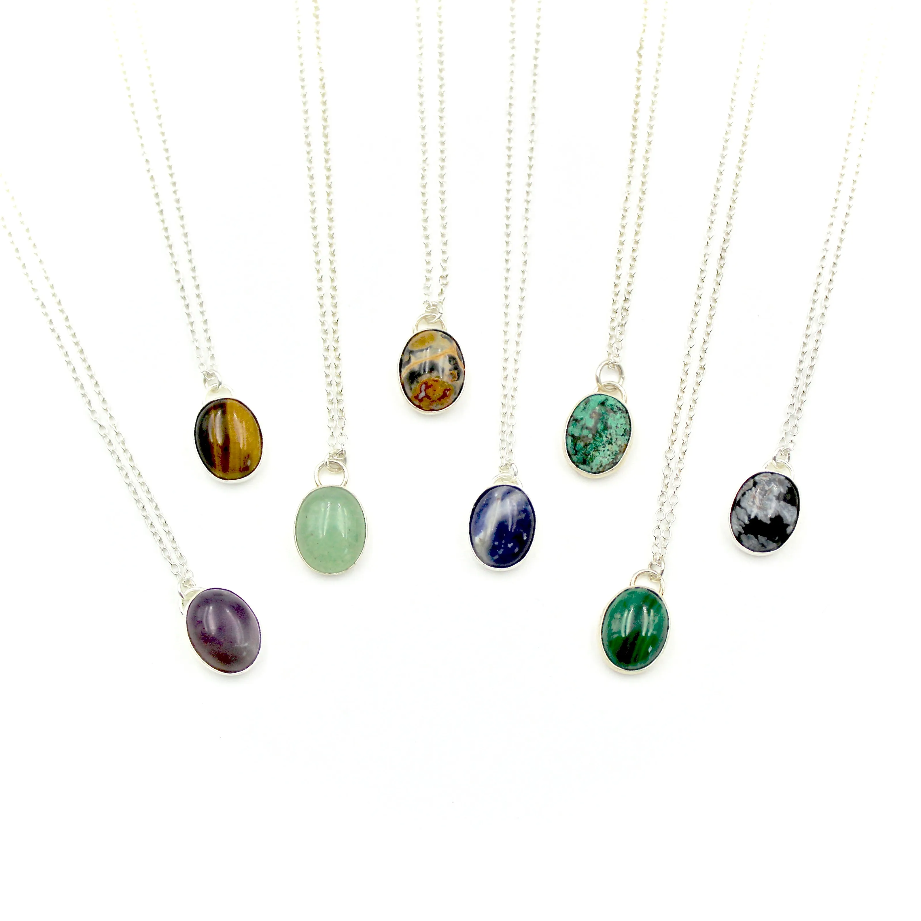 Oval Gemstone Necklace - Sterling Silver