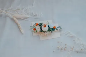 Peach Peony Bridal Comb with White Mulberry Paper Roses, Wedding Comb, Boho Bridal Comb