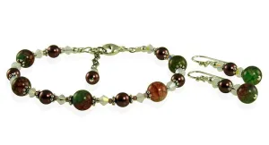 Peacock Fire Agate Crystal Bracelet Set