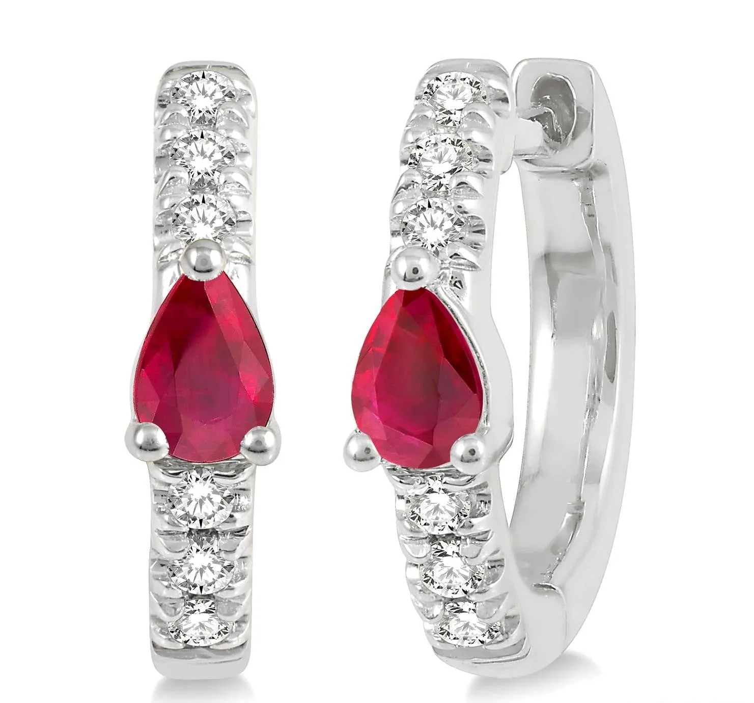 Pear Shaped Ruby Petite Huggie Earrings