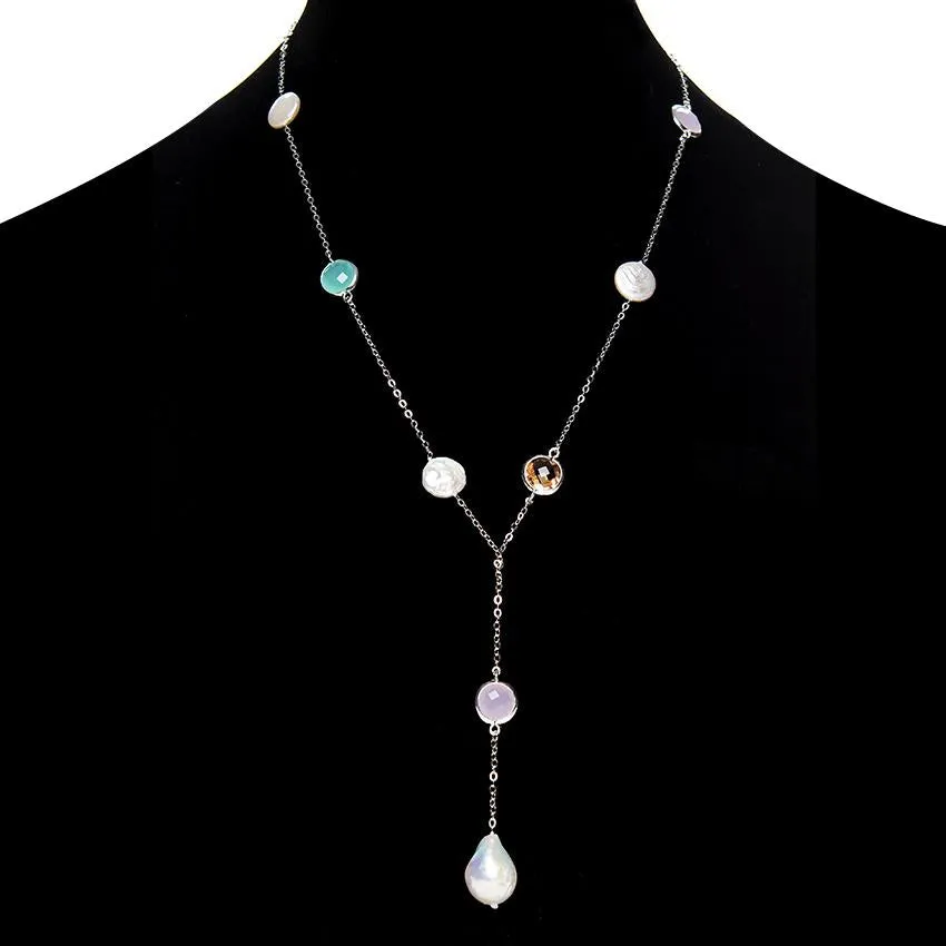 Pearl and Gemstone 18k White Gold Necklace