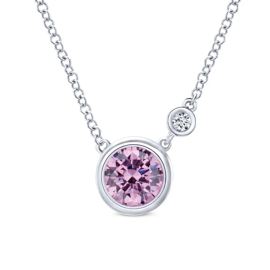 Pink Created Zircon Necklace with Petite Diamond Accent