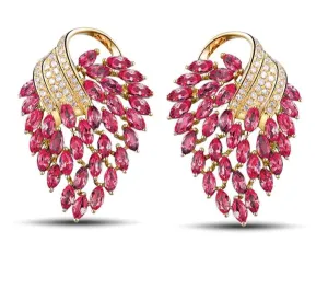 Pink Red Ruby and Diamond Earrings