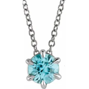 Platinum 5 mm Natural Blue Zircon Solitaire 16-18" Necklace