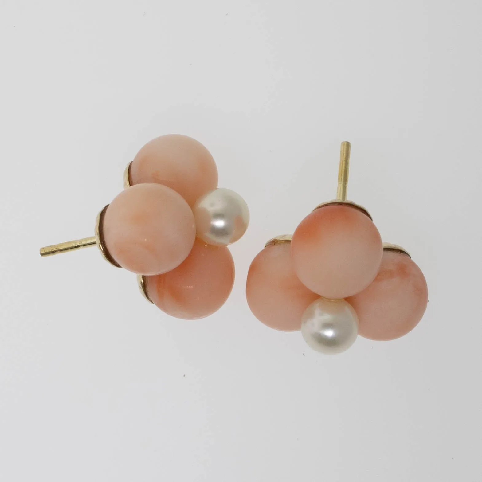 Pre-Owned 14K Yellow Gold Pink Coral & Pearl Earrings, 2.9 DWT, Plastic Backs