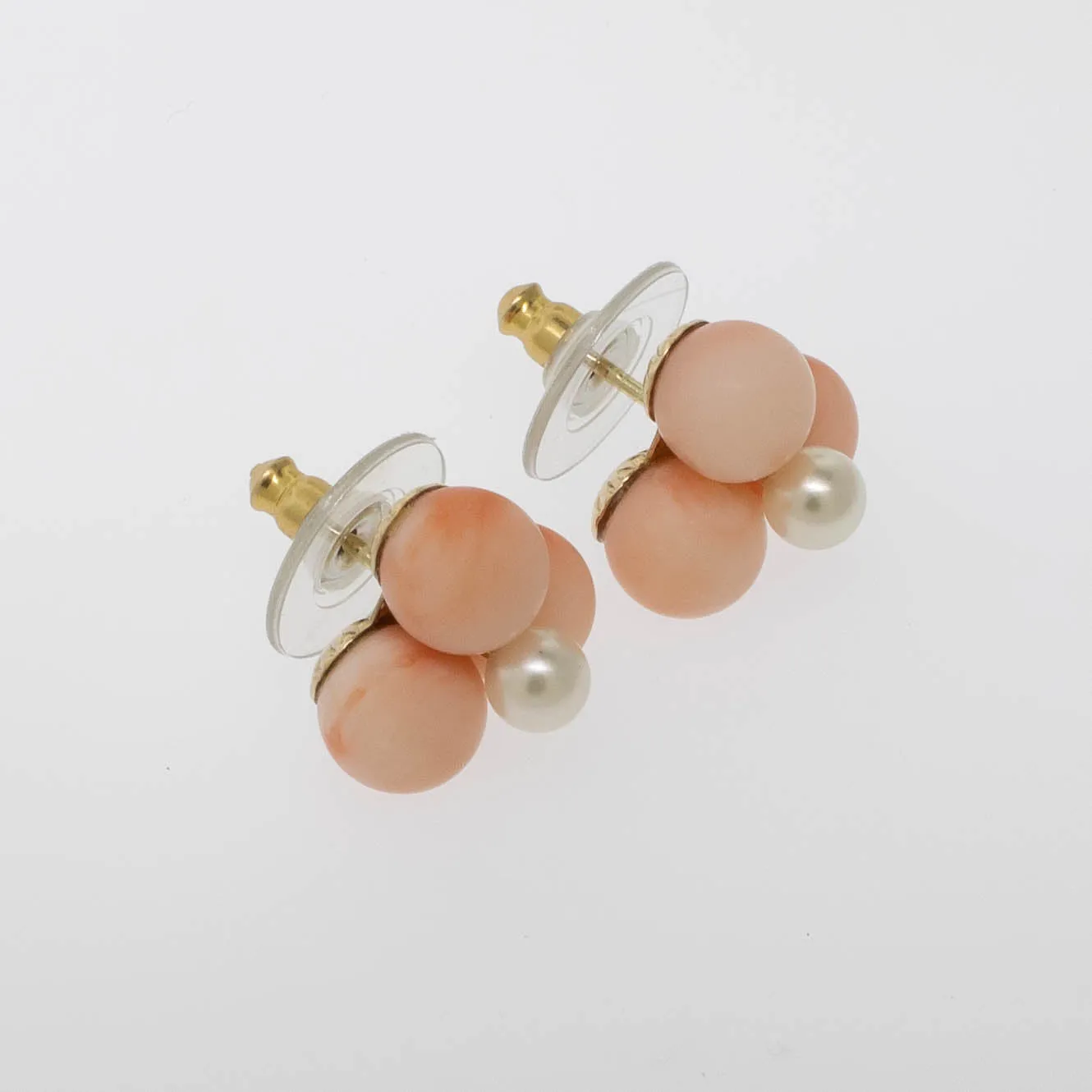 Pre-Owned 14K Yellow Gold Pink Coral & Pearl Earrings, 2.9 DWT, Plastic Backs